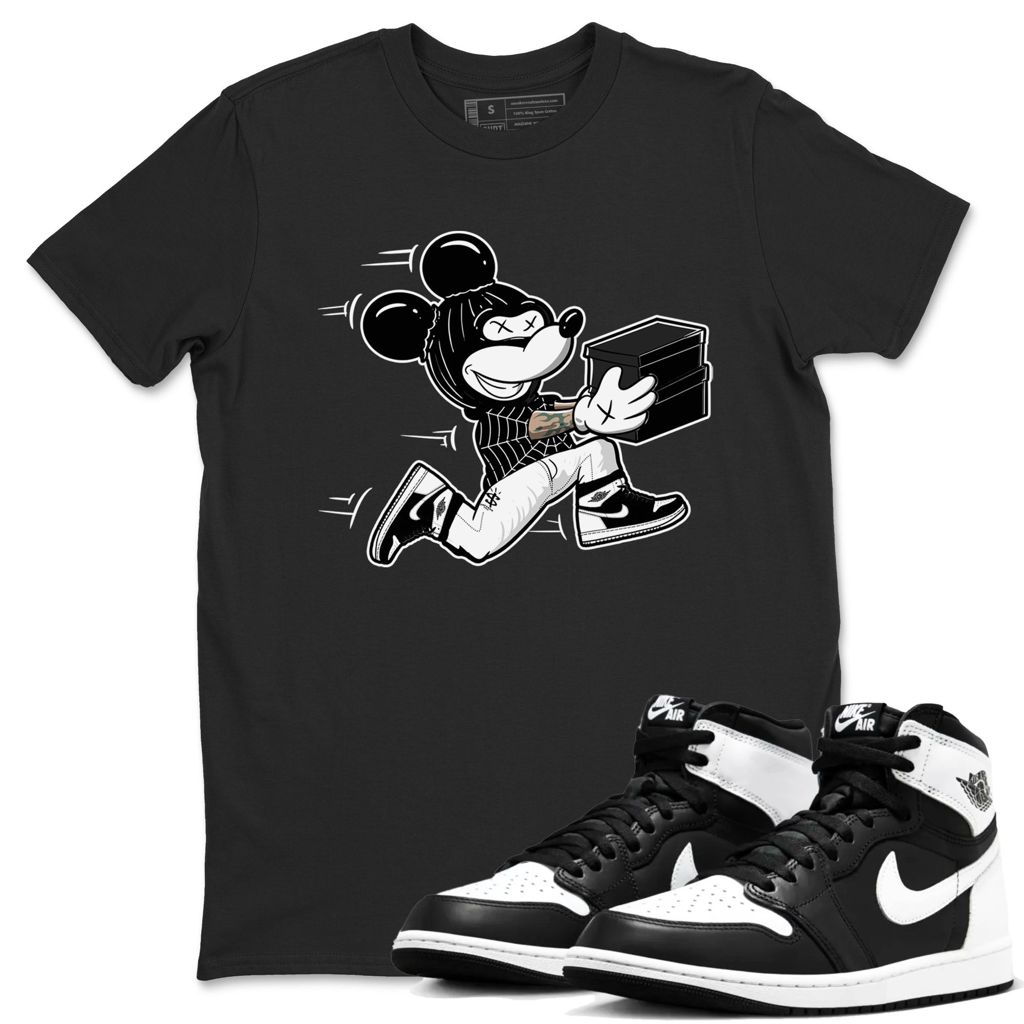 Thief Mouse snkmatch Tees - Air Jordan 1 Black White