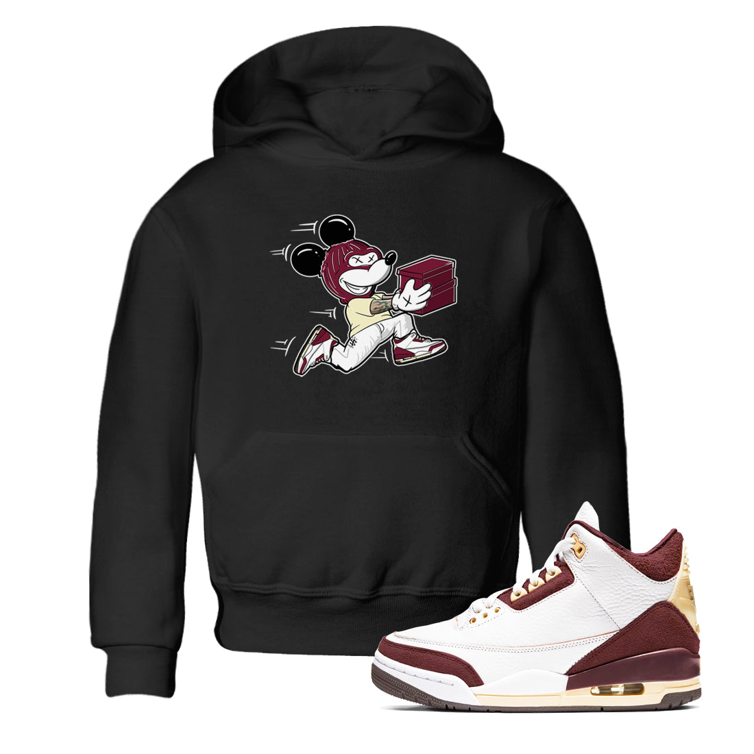Thief Mouse snkmatch Tees Kids - Air Jordan 3 A Ma Maniere x Burgundy Crush
