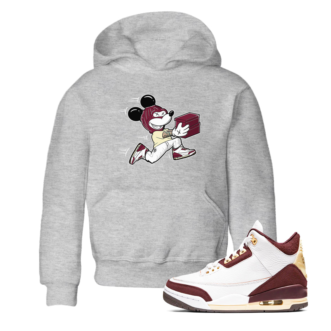 Thief Mouse snkmatch Tees Kids - Air Jordan 3 A Ma Maniere x Burgundy Crush