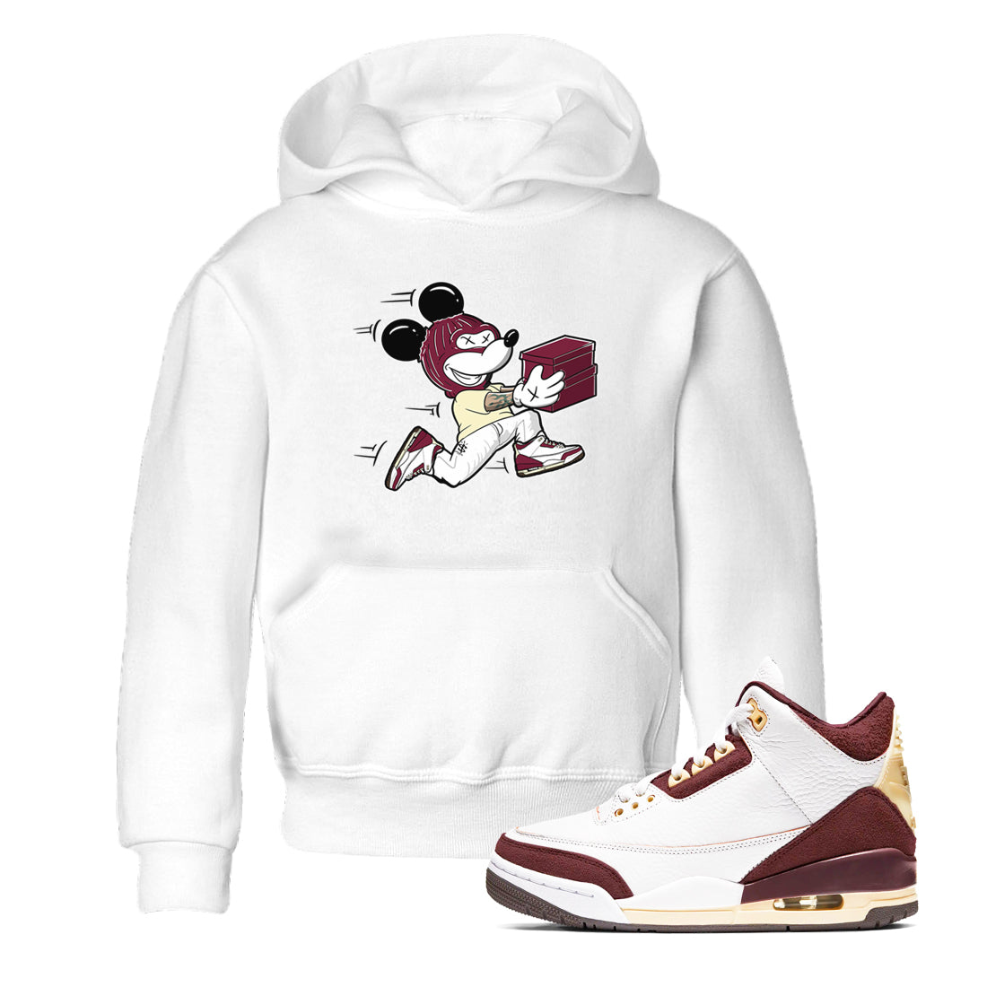 Thief Mouse snkmatch Tees Kids - Air Jordan 3 A Ma Maniere x Burgundy Crush