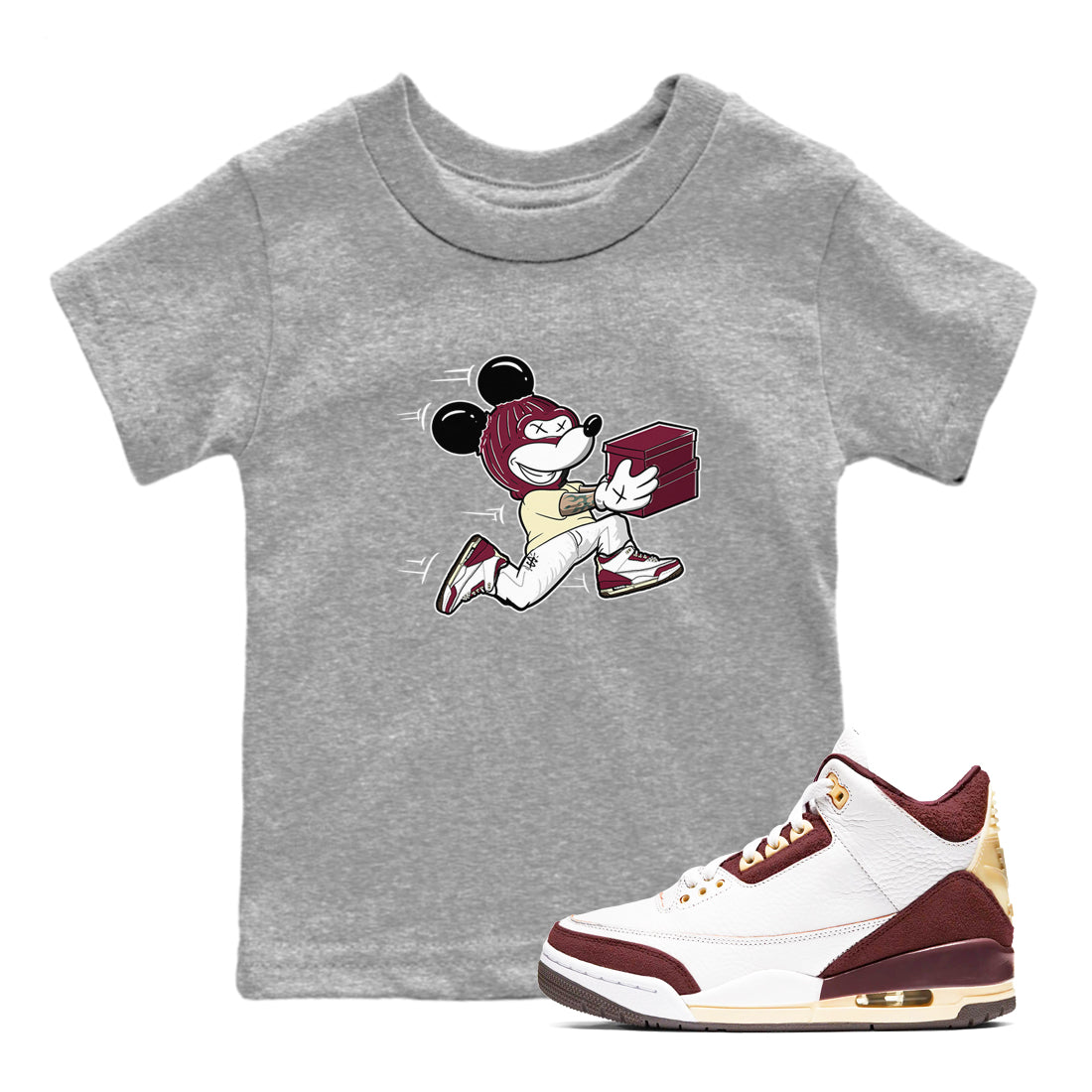 Thief Mouse snkmatch Tees Kids - Air Jordan 3 A Ma Maniere x Burgundy Crush