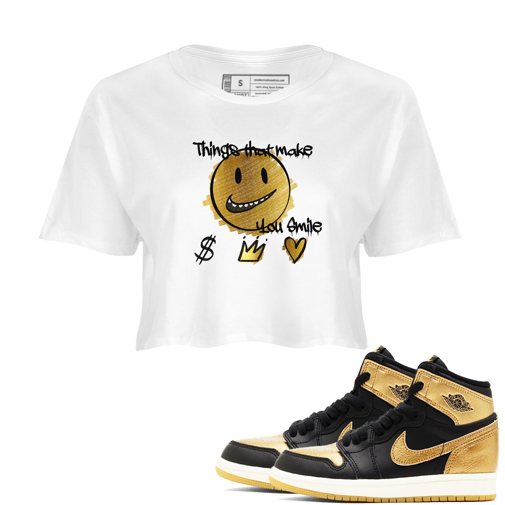 Things That Make You Smile snkmatch Women's Top - Air Jordan 1 Black Metallic Gold