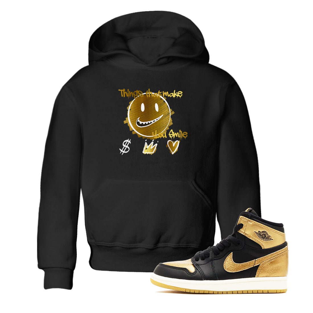 Things That Make You Smile snkmatch Tees Kids - Air Jordan 1 Black Metallic Gold