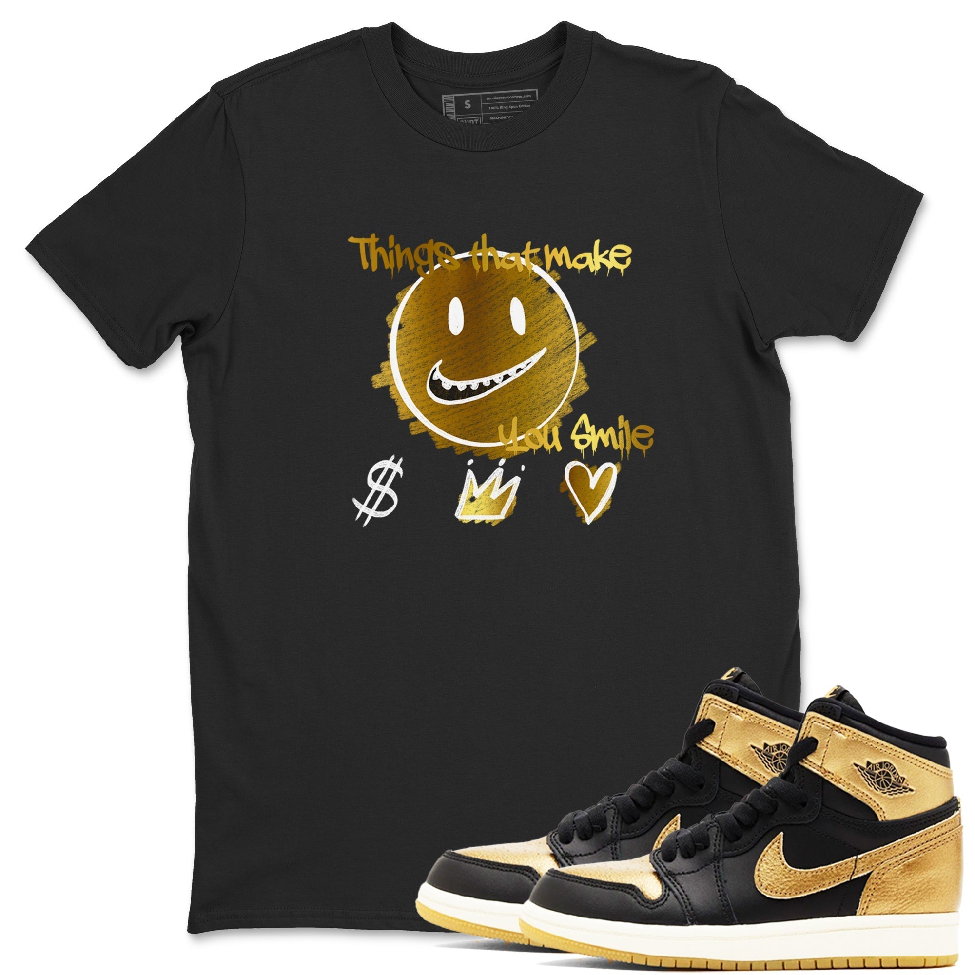 Things That Make You Smile snkmatch Tees - Air Jordan 1 Black Metallic Gold