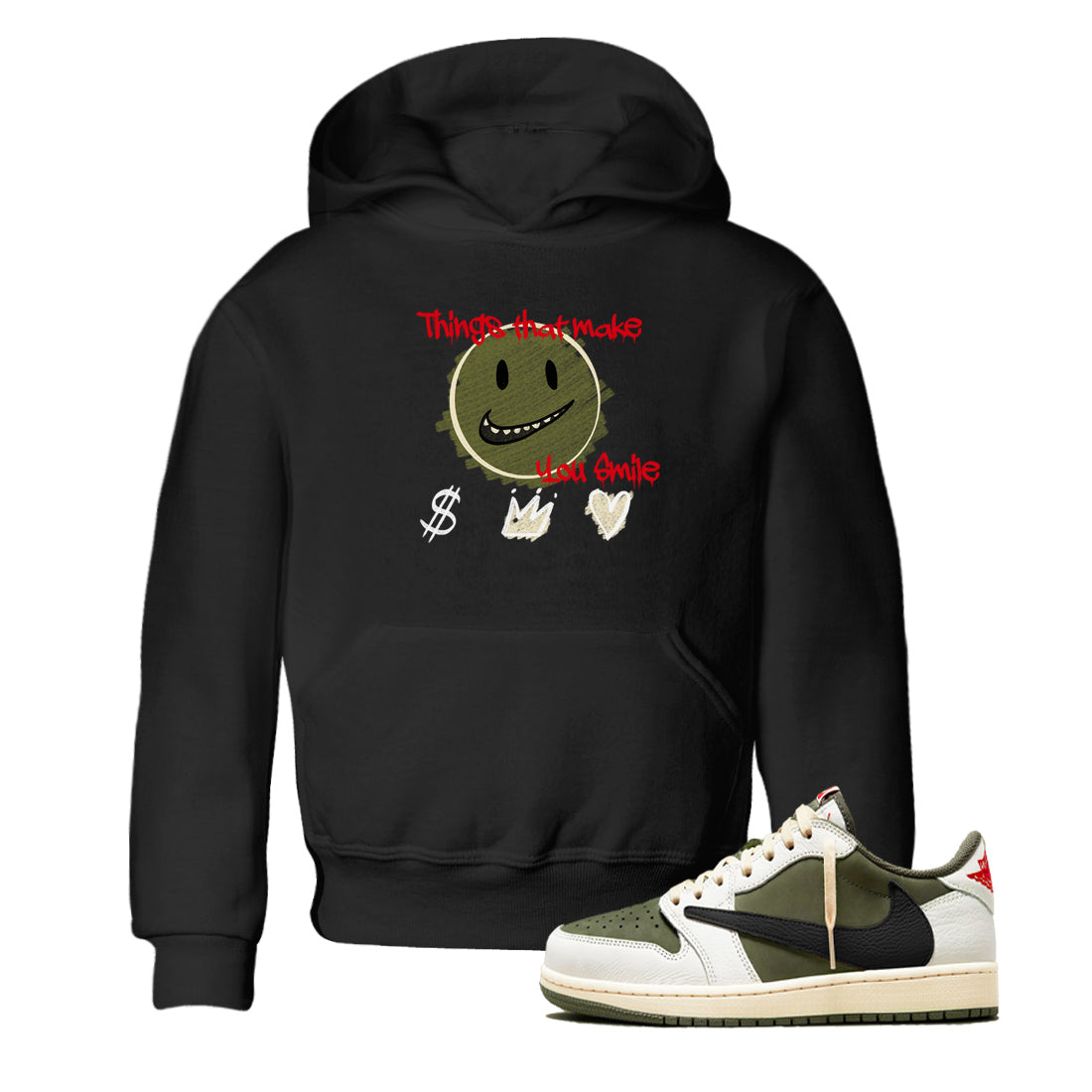 Things That Make You Smile snkmatch Tees Kids - Air Jordan 1 Travis Scott Medium Olive