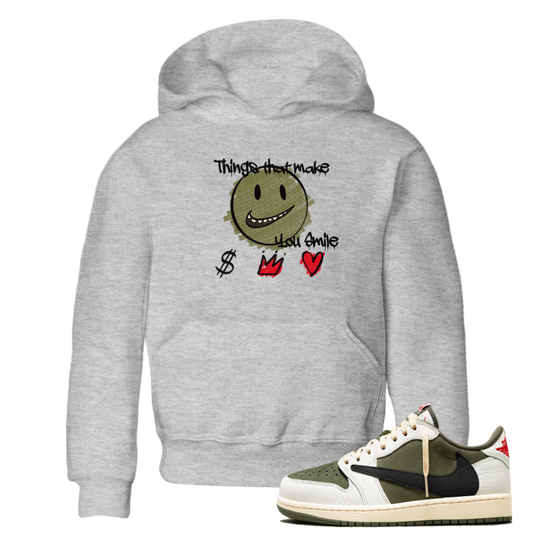 Things That Make You Smile snkmatch Tees Kids - Air Jordan 1 Travis Scott Medium Olive
