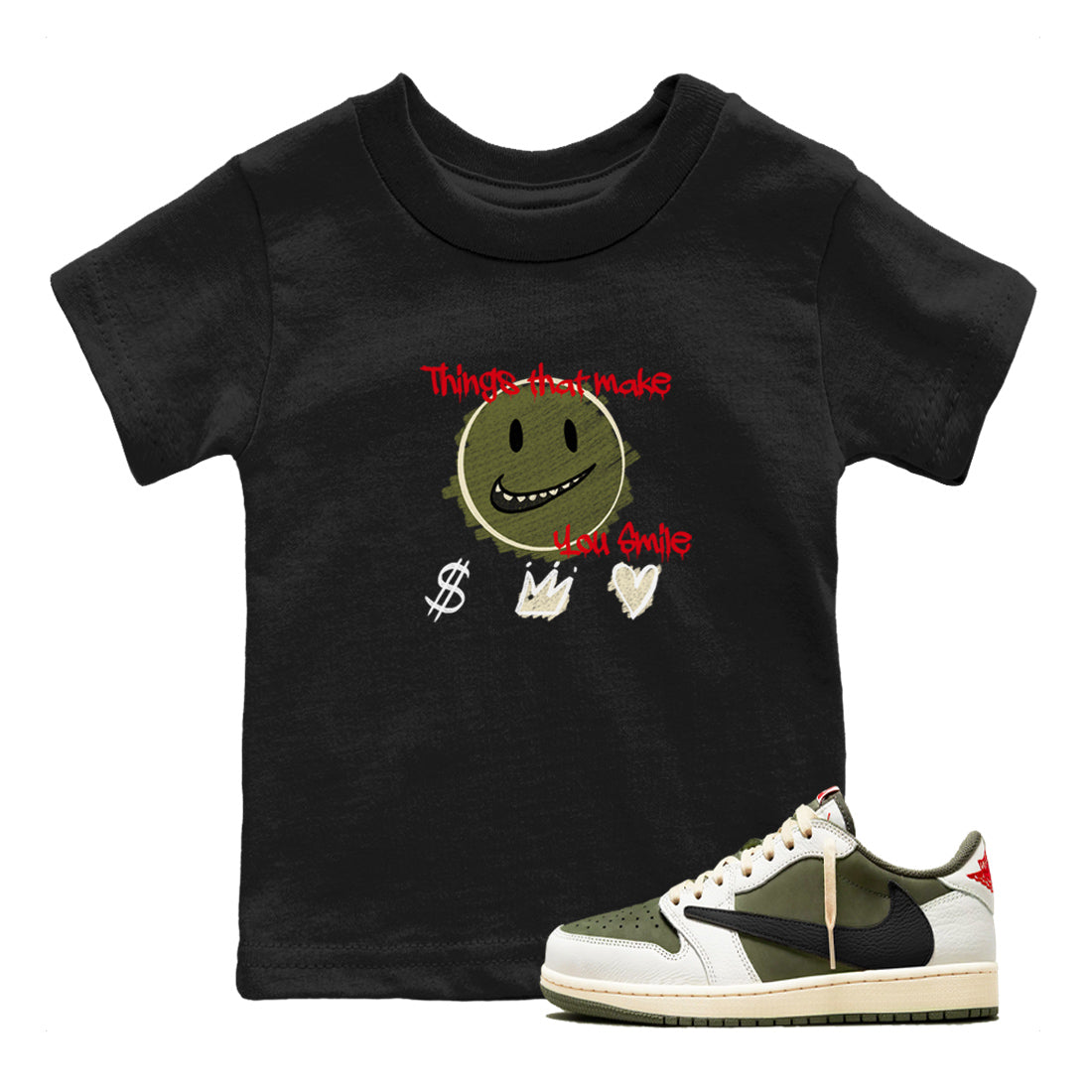 Things That Make You Smile snkmatch Tees Kids - Air Jordan 1 Travis Scott Medium Olive