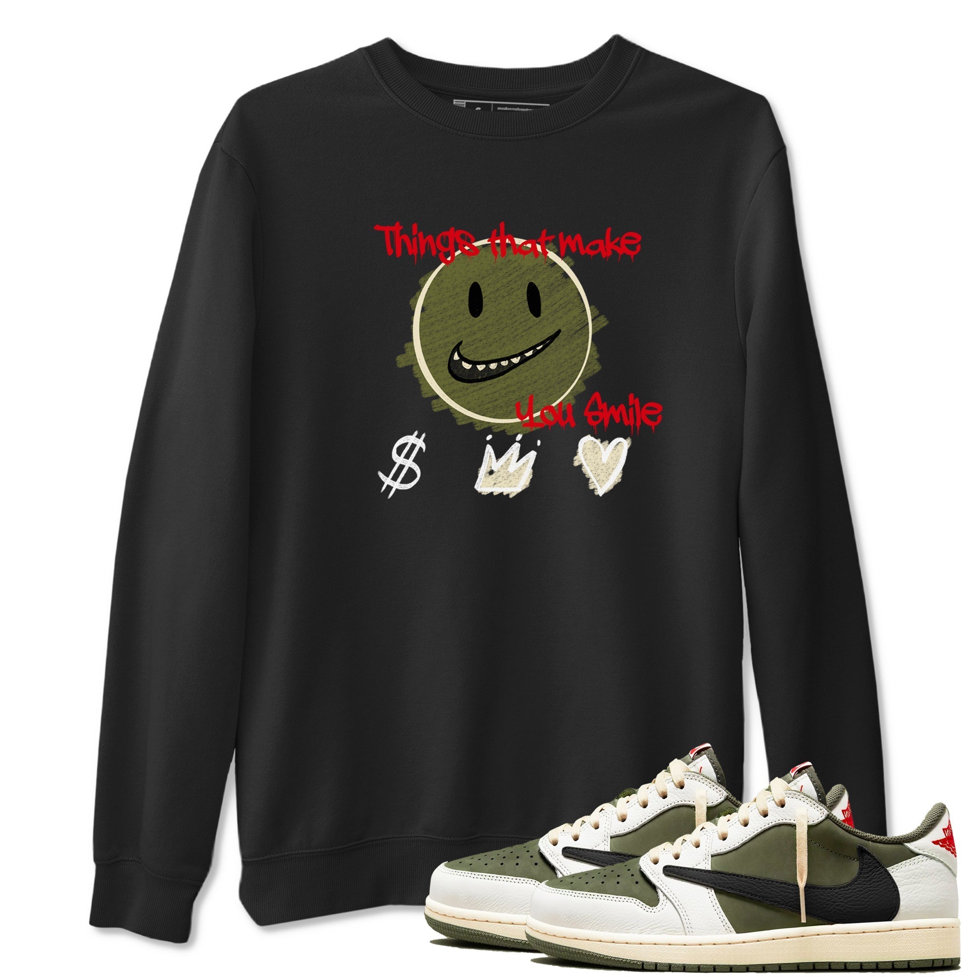 Things That Make You Smile snkmatch Tees - Air Jordan 1 Travis Scott Medium Olive