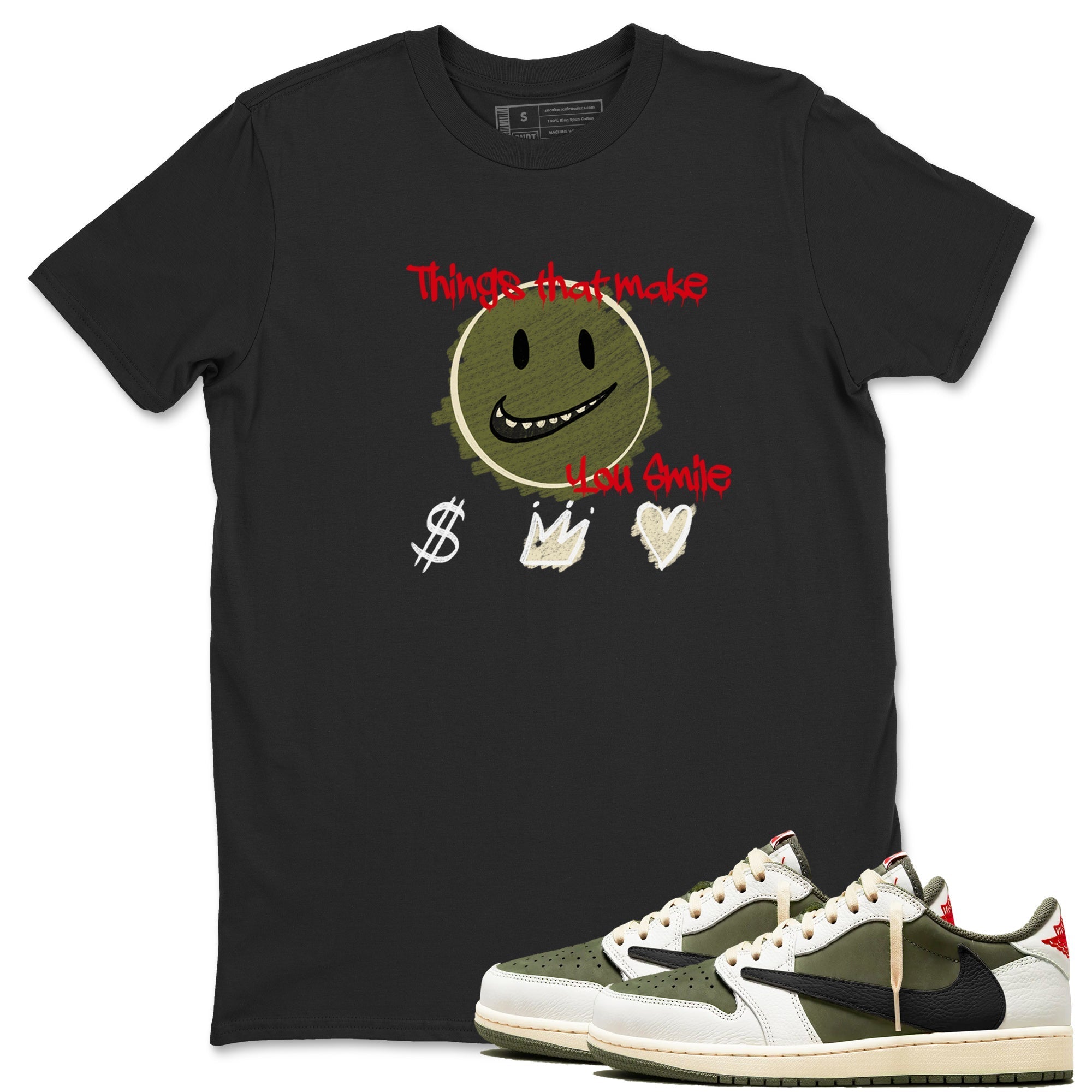 Things That Make You Smile snkmatch Tees - Air Jordan 1 Travis Scott Medium Olive