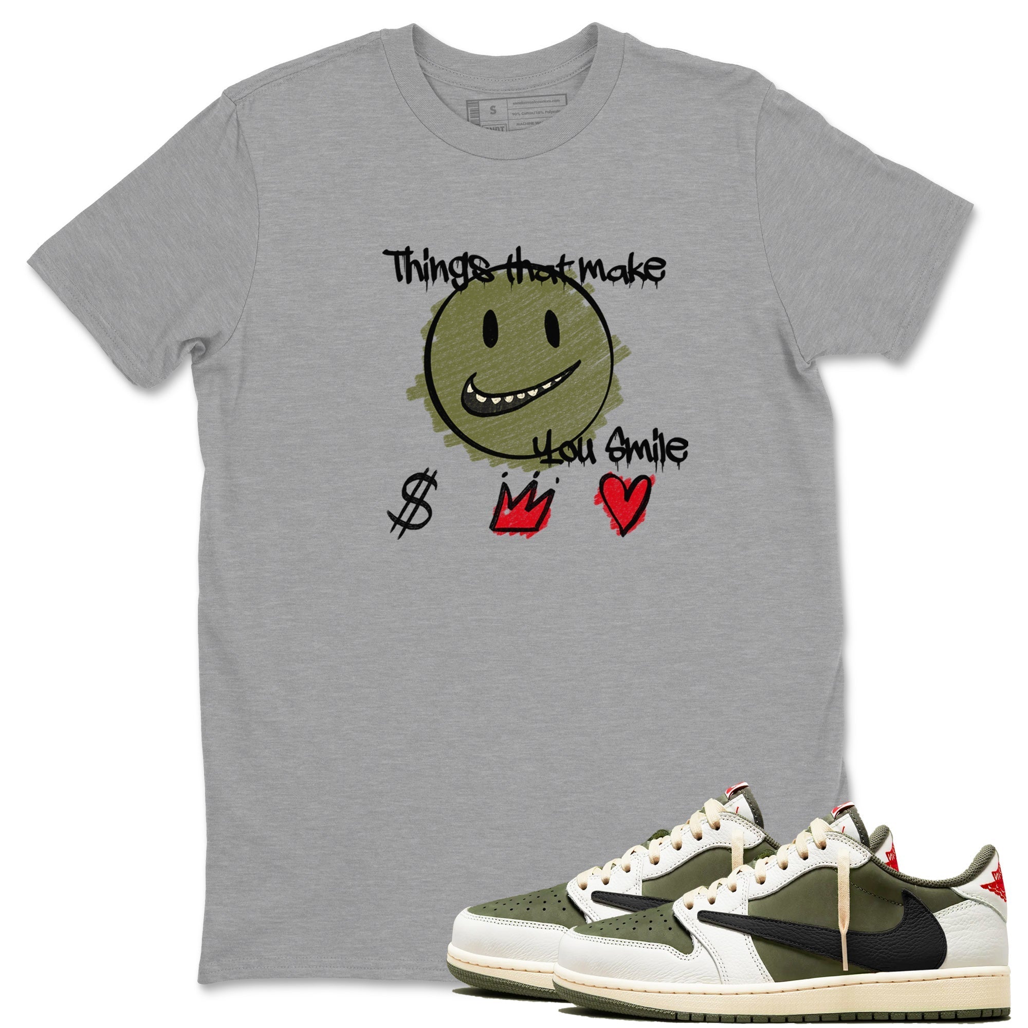 Things That Make You Smile snkmatch Tees - Air Jordan 1 Travis Scott Medium Olive
