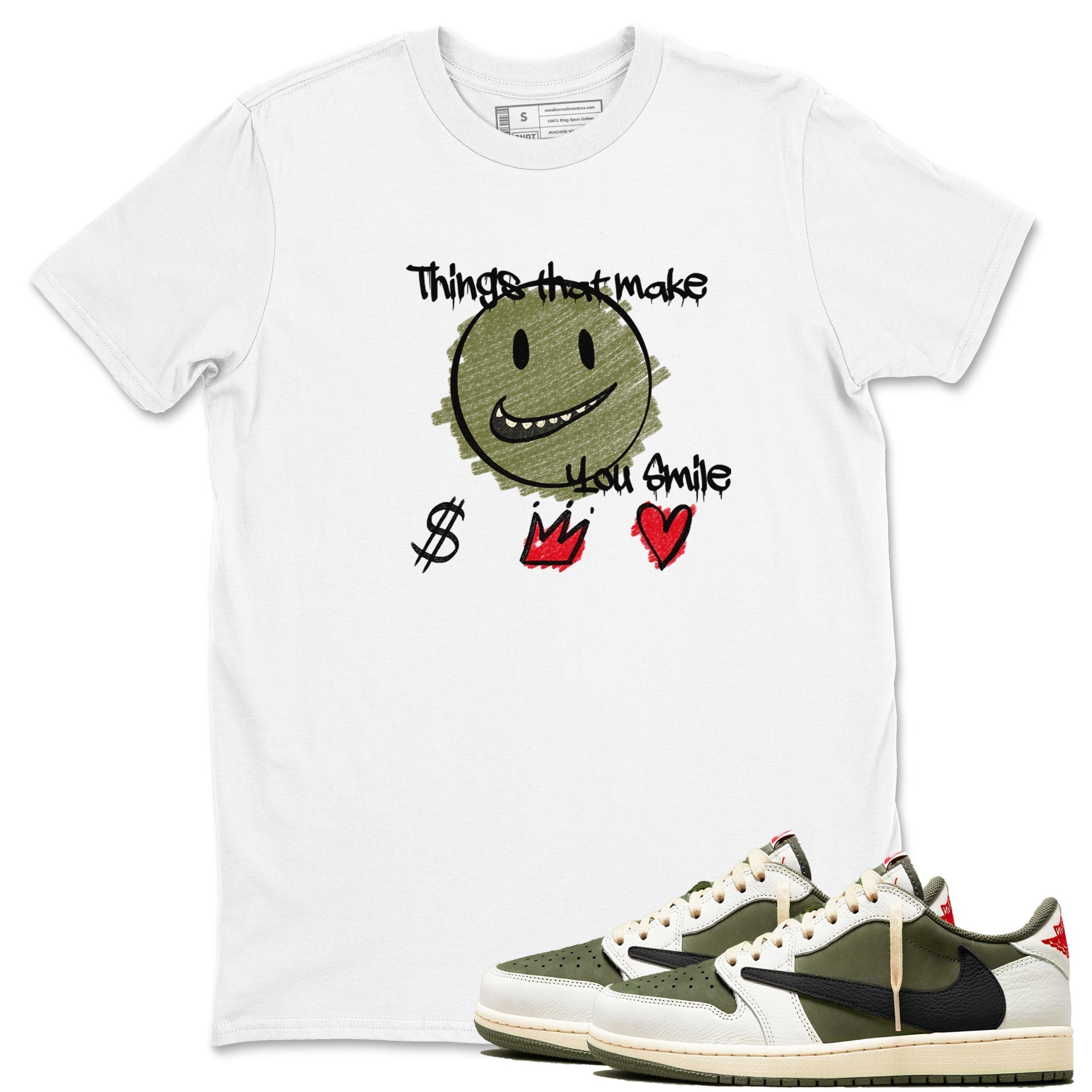 Things That Make You Smile snkmatch Tees - Air Jordan 1 Travis Scott Medium Olive