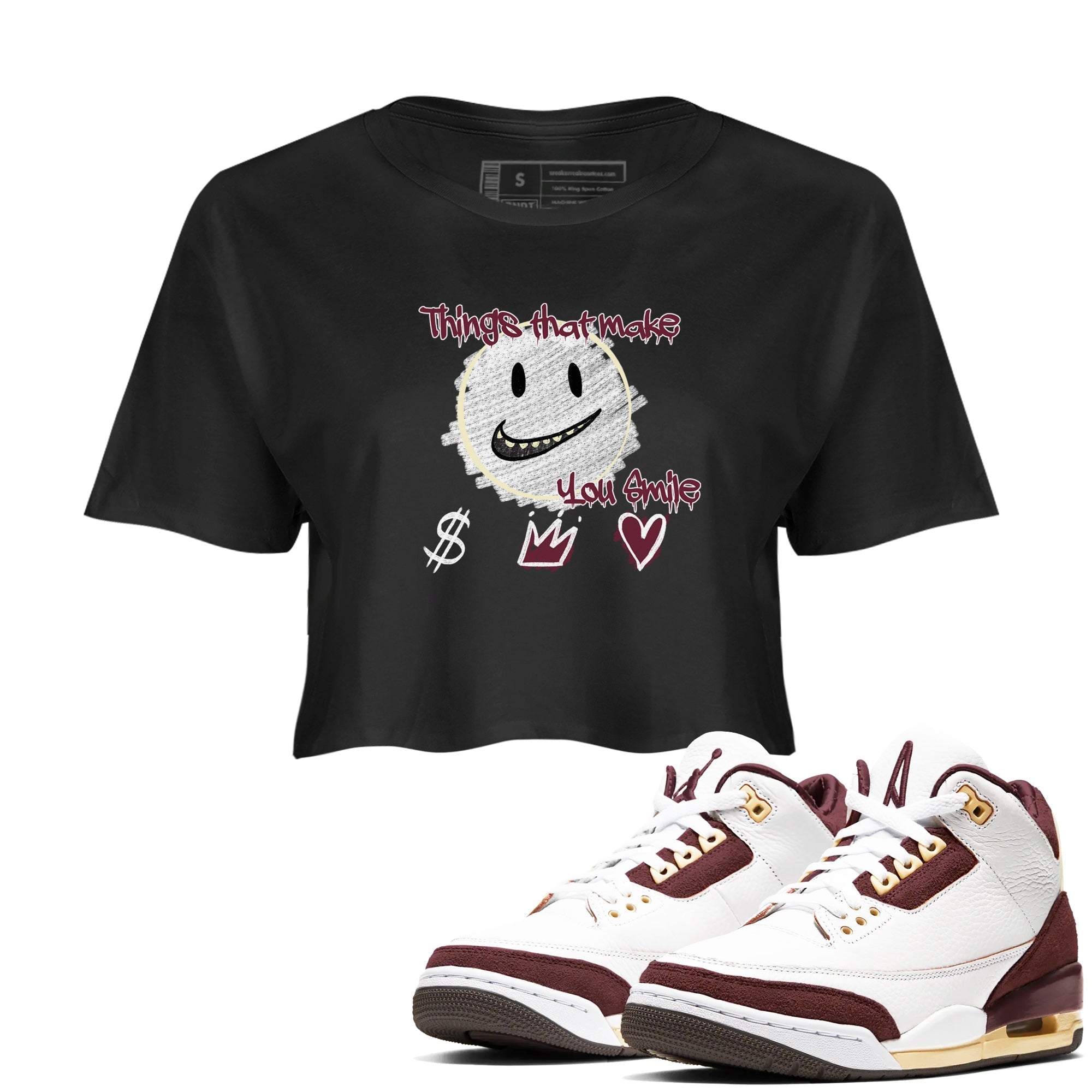 Things That Make You Smile snkmatch Women's Top - Air Jordan 3 A Ma Maniere x Burgundy Crush