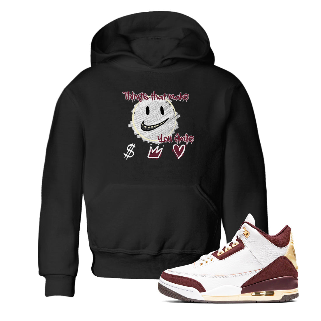 Things That Make You Smile snkmatch Tees Kids - Air Jordan 3 A Ma Maniere x Burgundy Crush