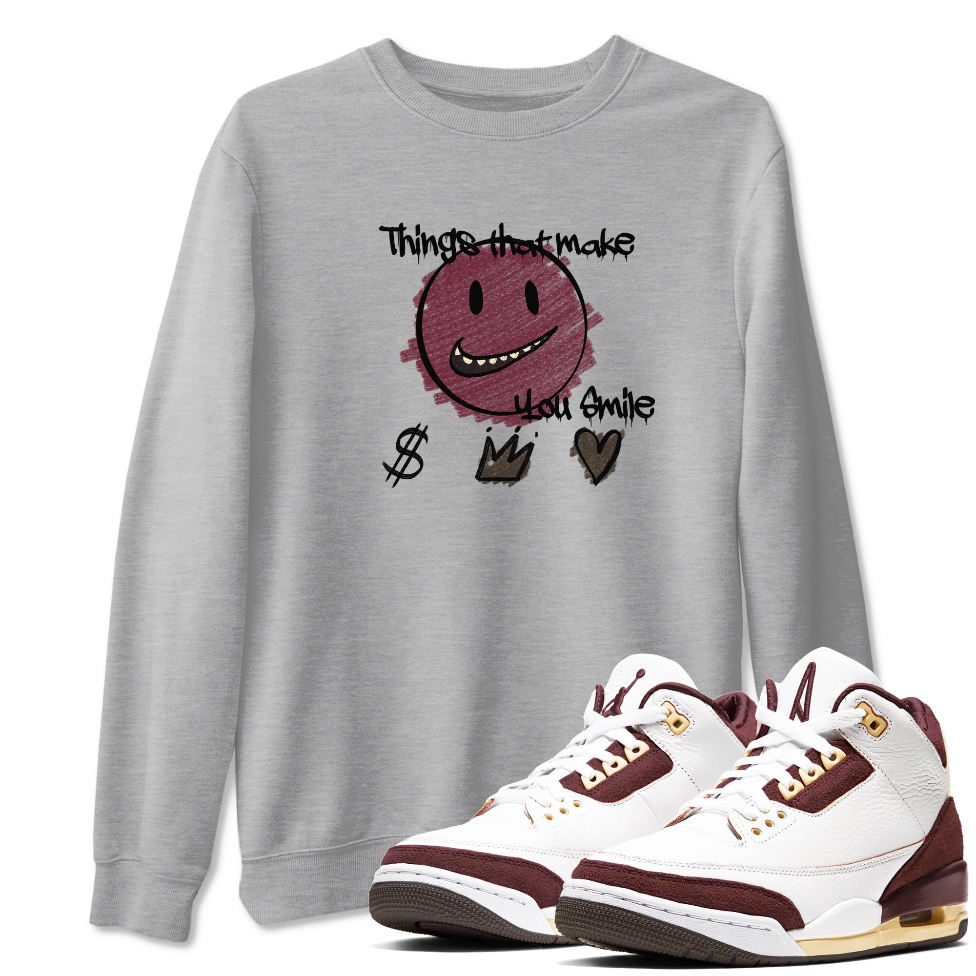 Things That Make You Smile snkmatch Tees - Air Jordan 3 A Ma Maniere x Burgundy Crush