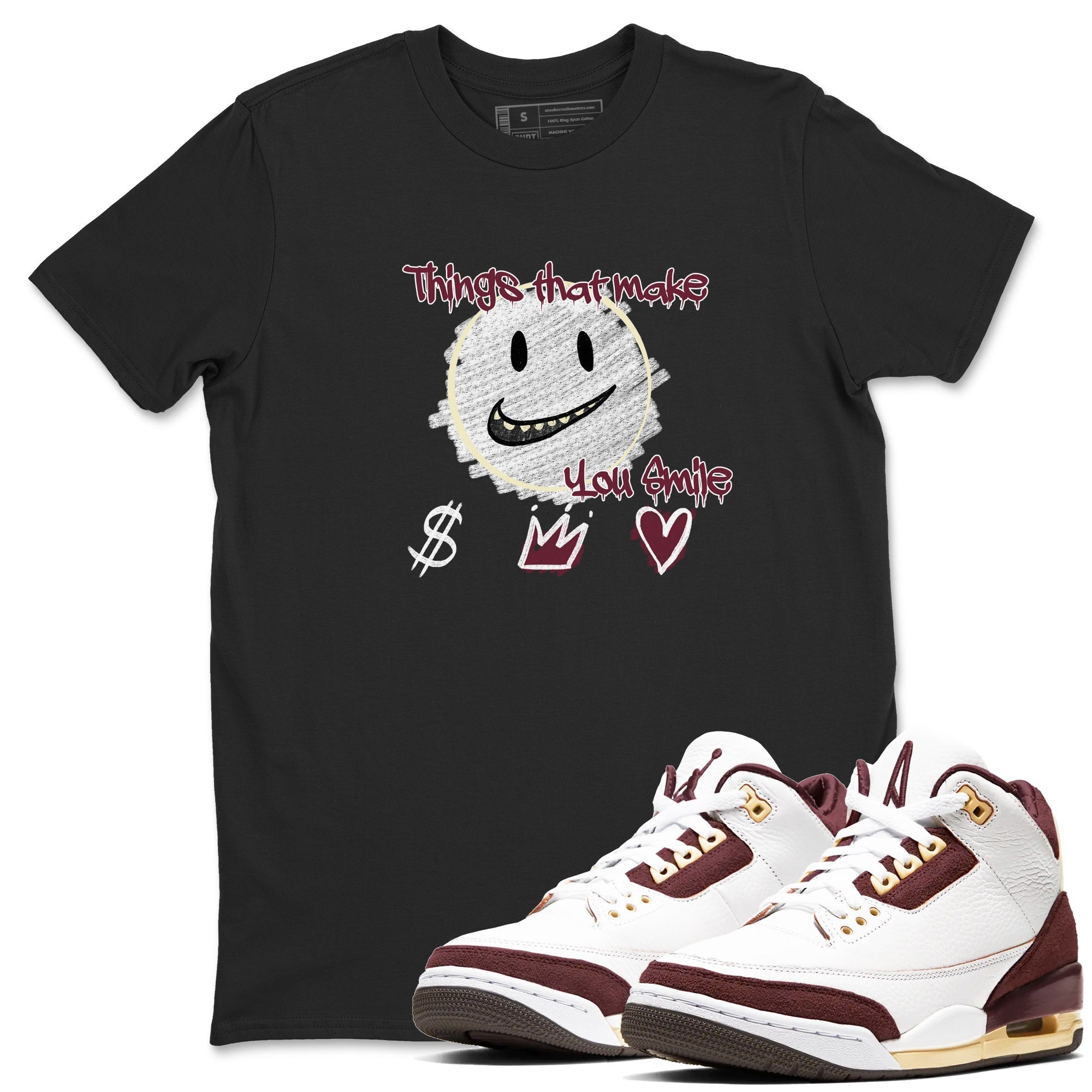 Things That Make You Smile snkmatch Tees - Air Jordan 3 A Ma Maniere x Burgundy Crush