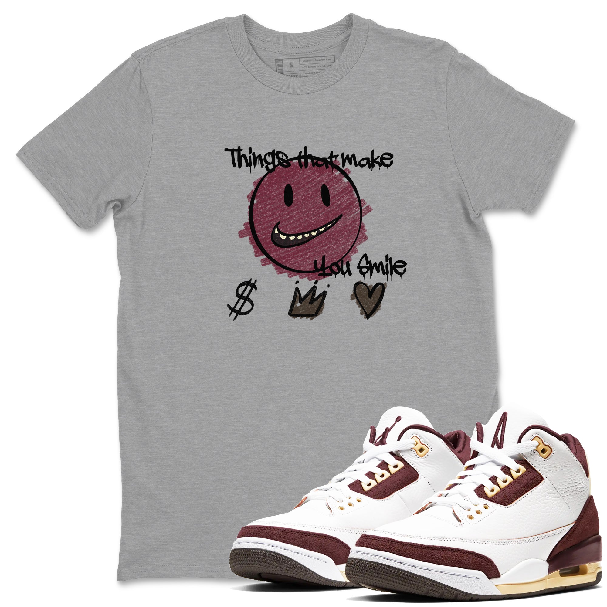 Things That Make You Smile snkmatch Tees - Air Jordan 3 A Ma Maniere x Burgundy Crush
