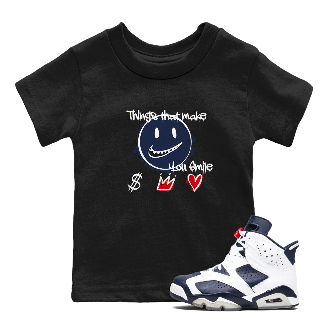 Things That Make You Smile snkmatch Tees Kids - Air Jordan 6 White And Midnight Navy