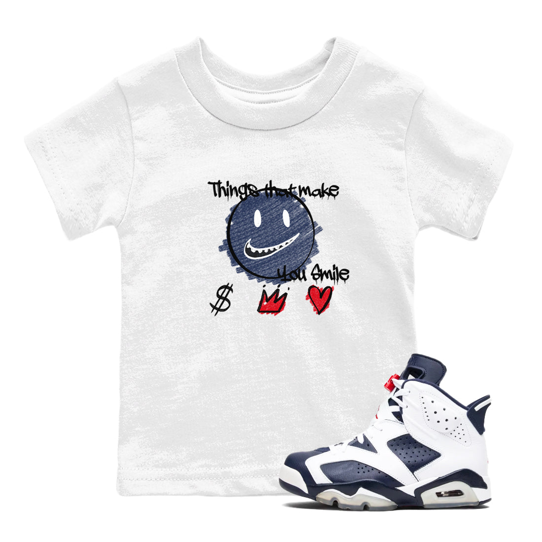 Things That Make You Smile snkmatch Tees Kids - Air Jordan 6 White And Midnight Navy
