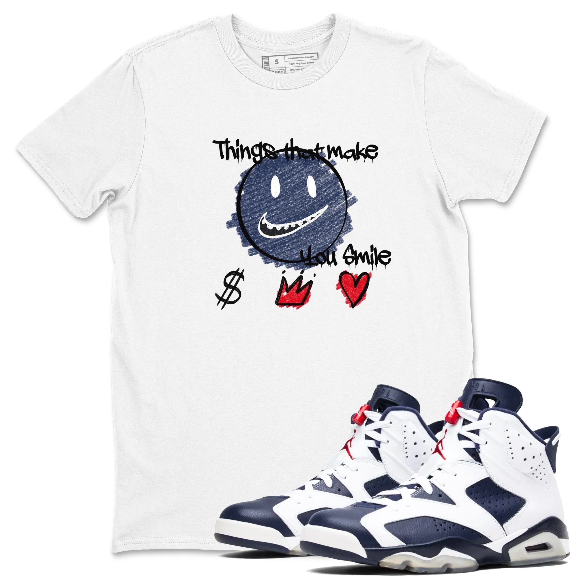 Things That Make You Smile snkmatch Tees - Air Jordan 6 White And Midnight Navy