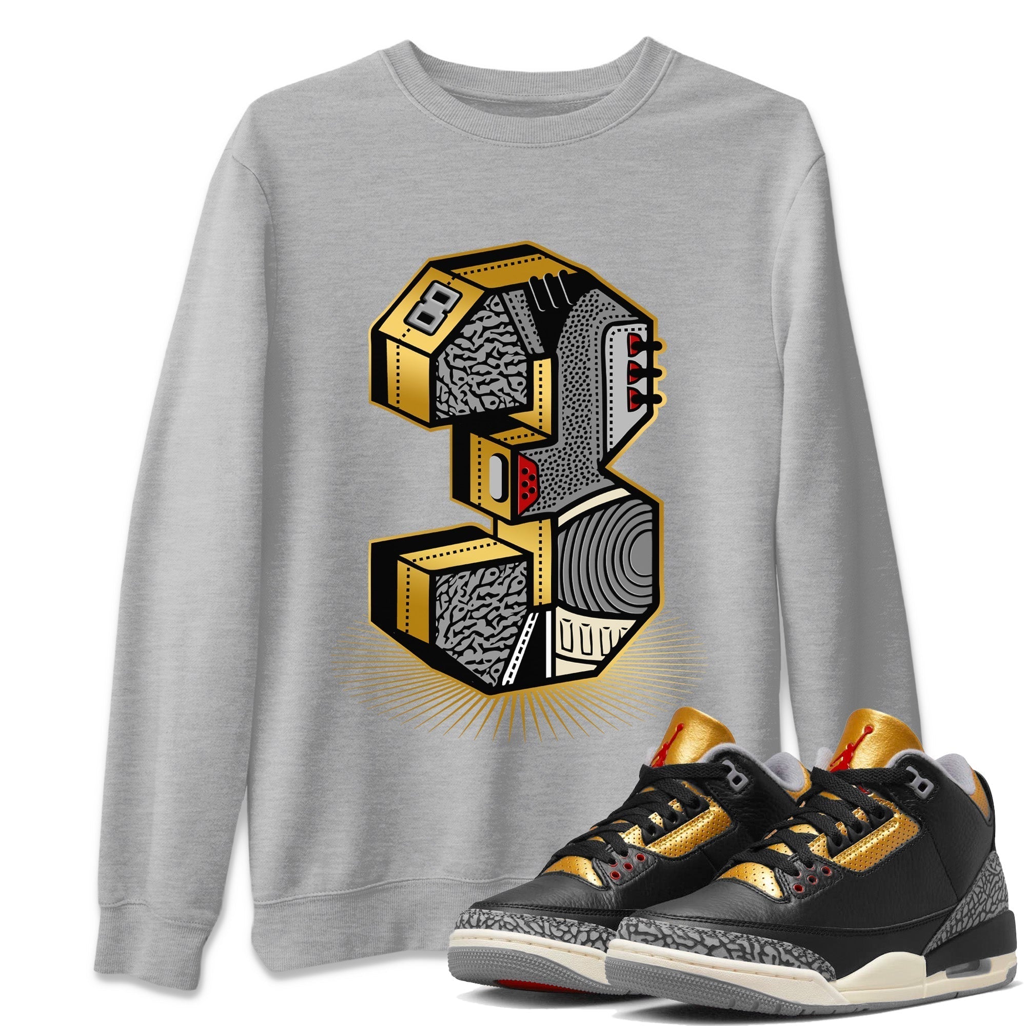 Three Statue Unisex Tops - Air Jordan 3 Black Gold