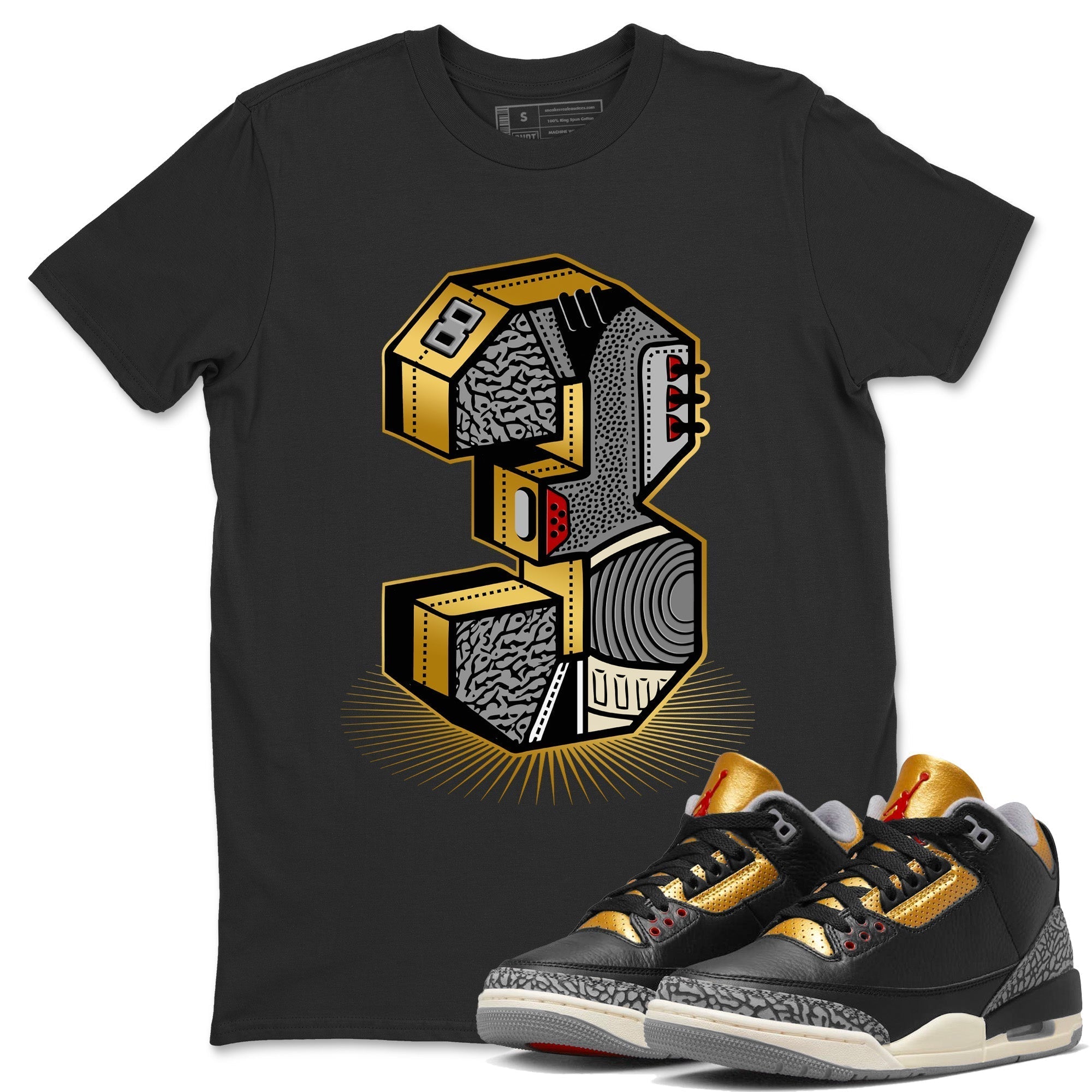 Three Statue Unisex Tops - Air Jordan 3 Black Gold