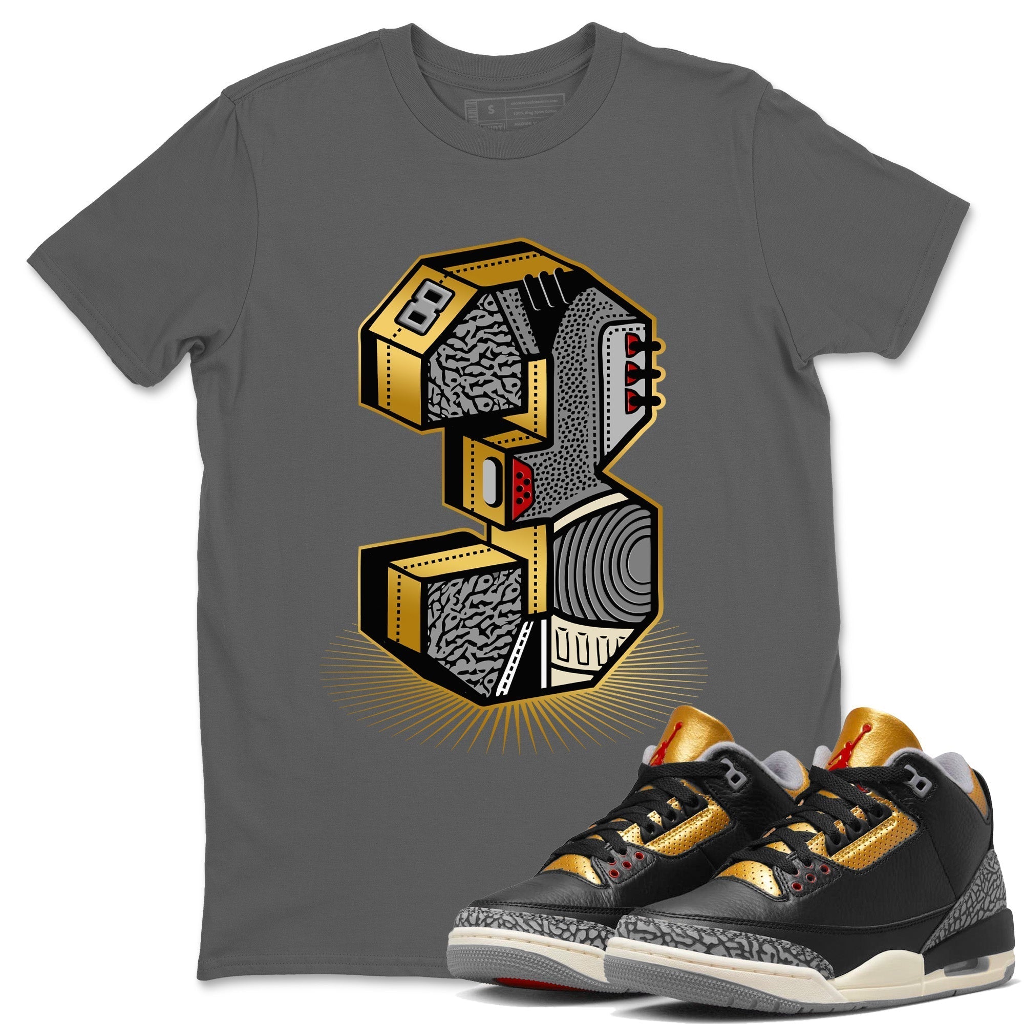 Three Statue Unisex Tops - Air Jordan 3 Black Gold