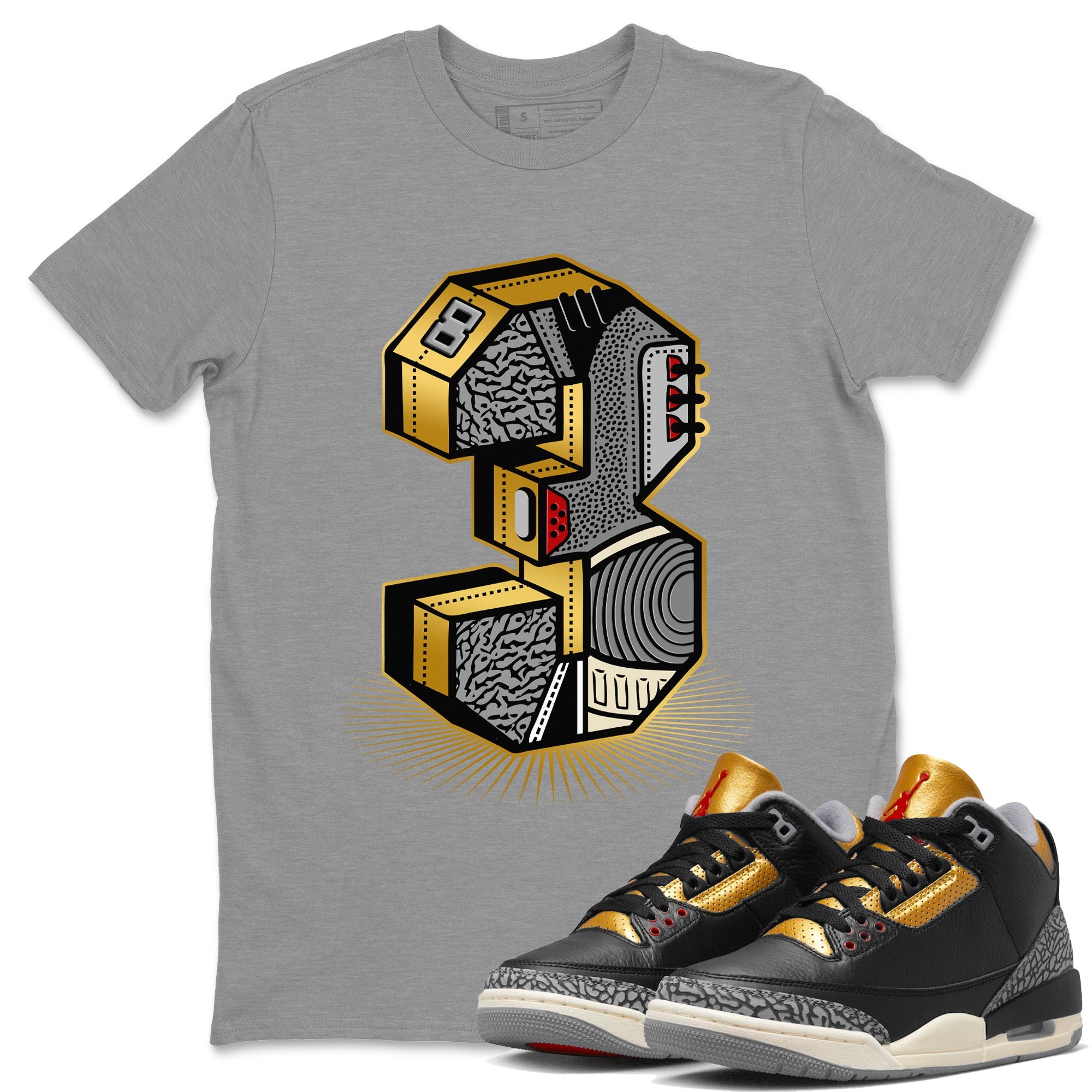 Three Statue Unisex Tops - Air Jordan 3 Black Gold