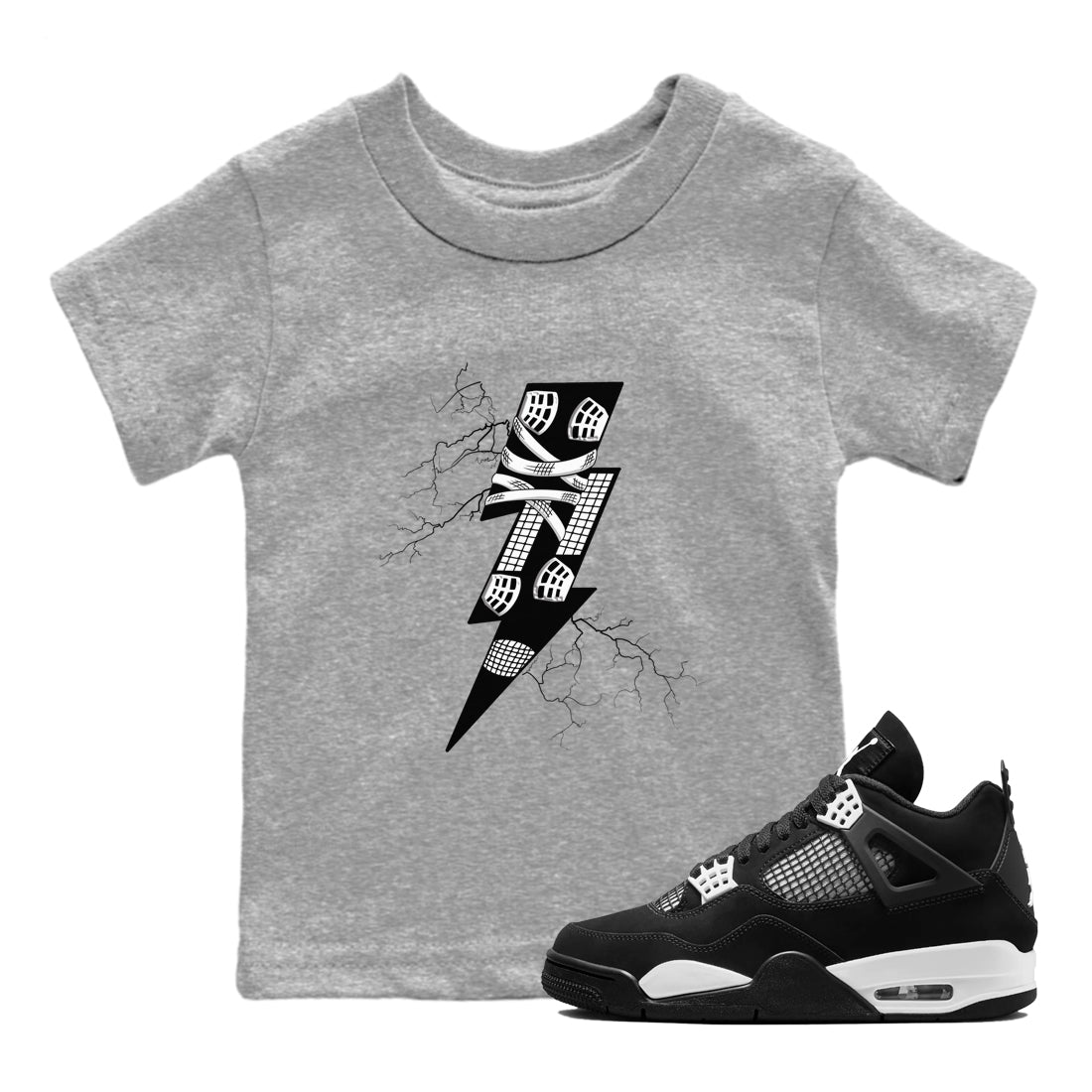 Thunder Kick snkmatch Tees Kids - Air Jordan 4 White Thunder