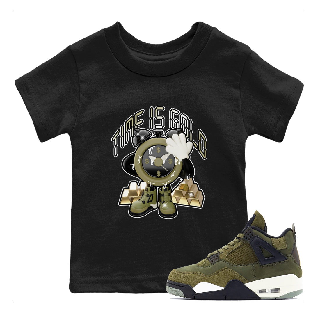 Time Is Gold snkmatch Tee Kids - Air Jordan 4 Medium Olive