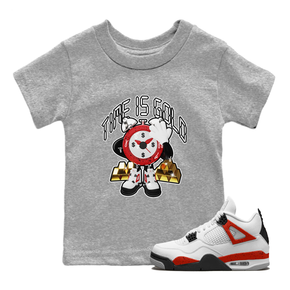 Time Is Gold snkmatch Tee Kids - Air Jordan 4 Red Cement