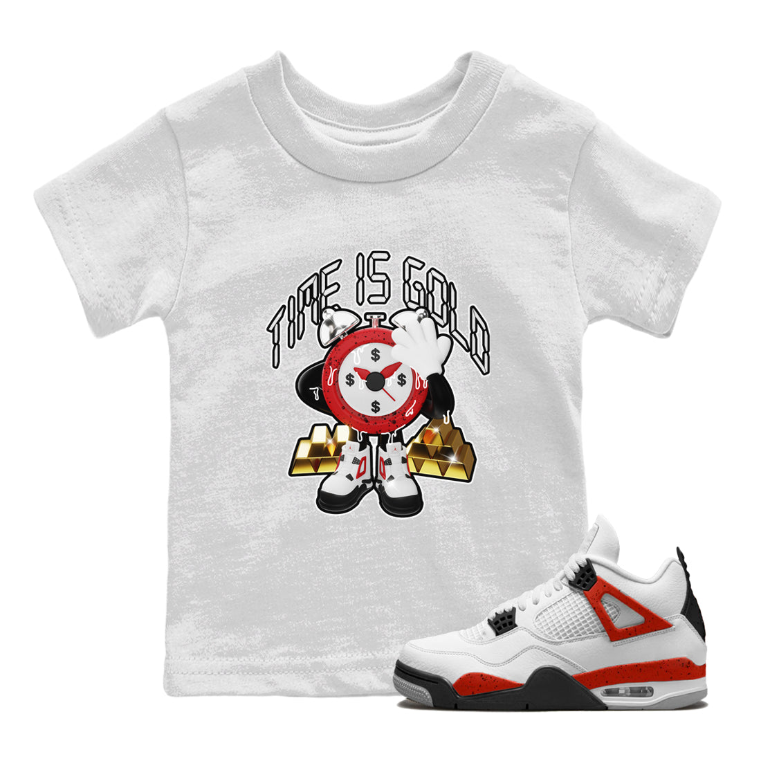 Time Is Gold snkmatch Tee Kids - Air Jordan 4 Red Cement