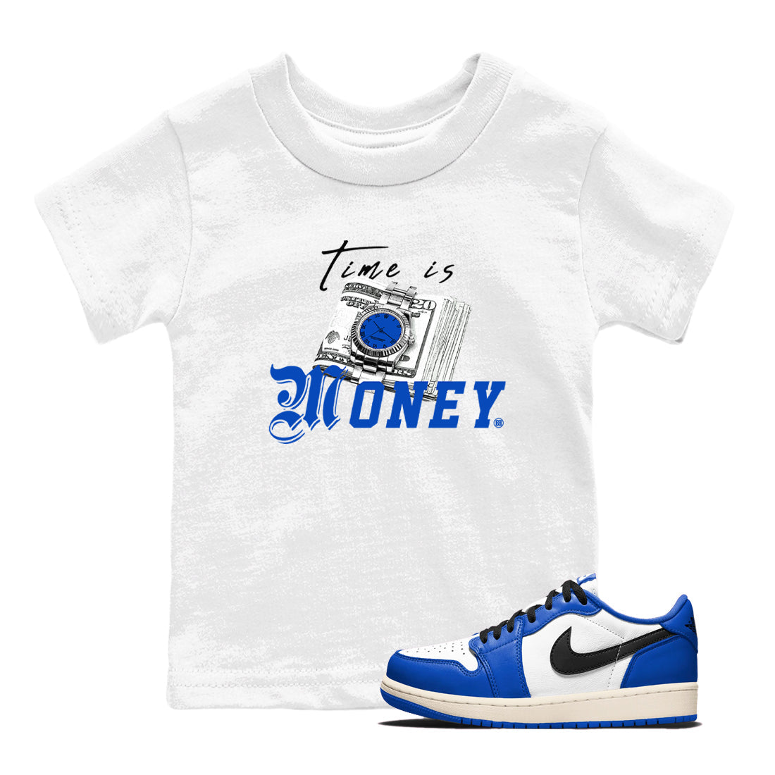 Time Is Money snkmatch Tees Kids - Air Jordan 1 Game Royal