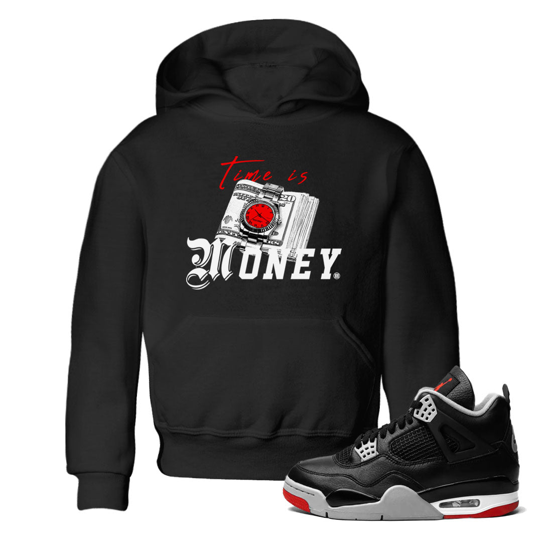 Time Is Money snkmatch Tees Kids - Air Jordan 4 Bred Reimagined