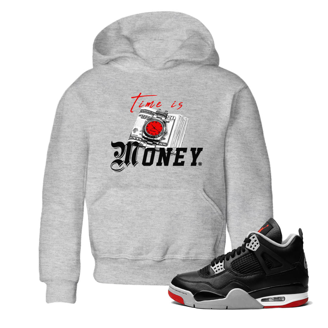 Time Is Money snkmatch Tees Kids - Air Jordan 4 Bred Reimagined