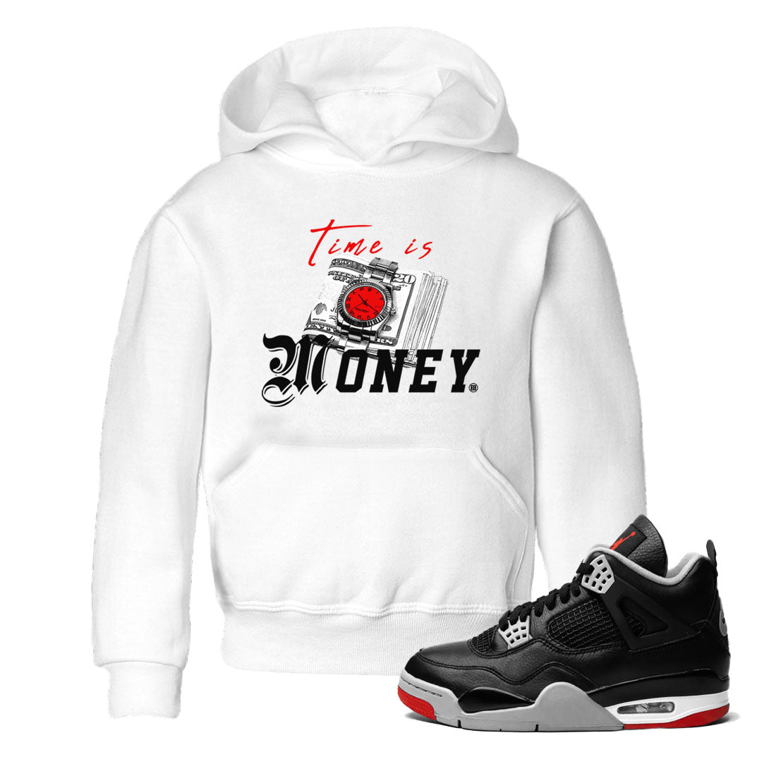Time Is Money snkmatch Tees Kids - Air Jordan 4 Bred Reimagined