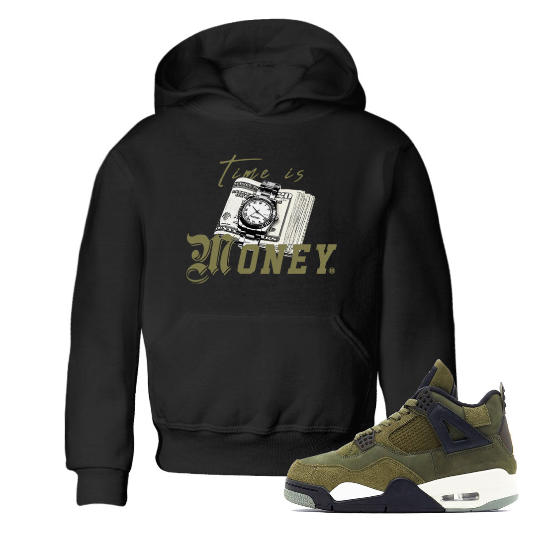 Time Is Money snkmatch Tee Kids - Air Jordan 4 Medium Olive