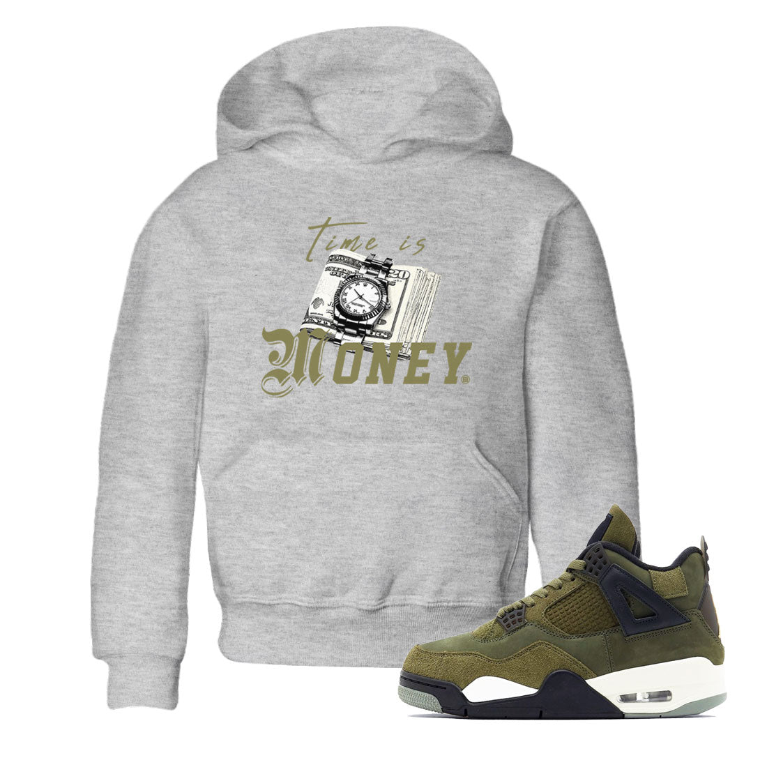 Time Is Money snkmatch Tee Kids - Air Jordan 4 Medium Olive