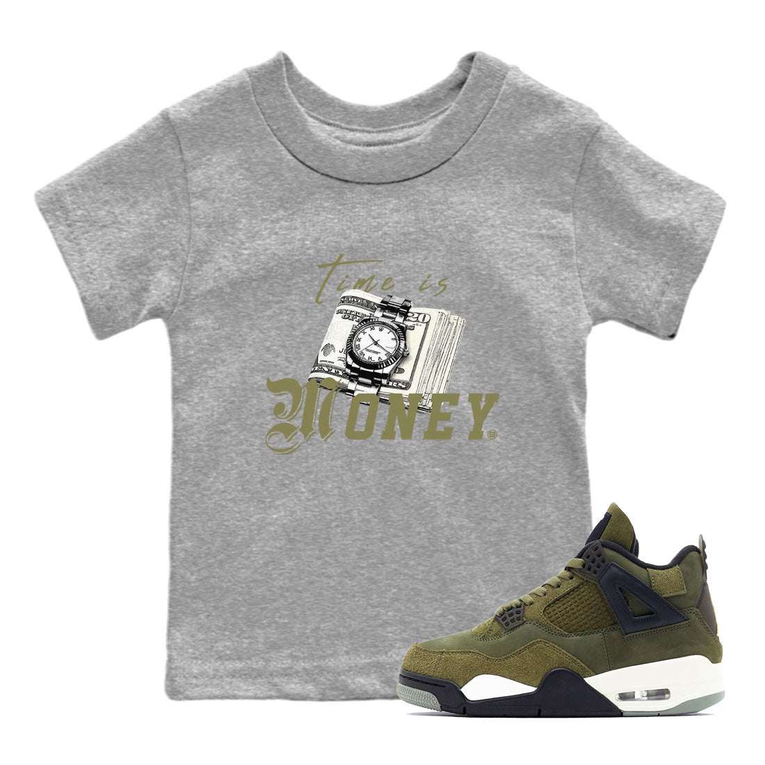 Time Is Money snkmatch Tee Kids - Air Jordan 4 Medium Olive