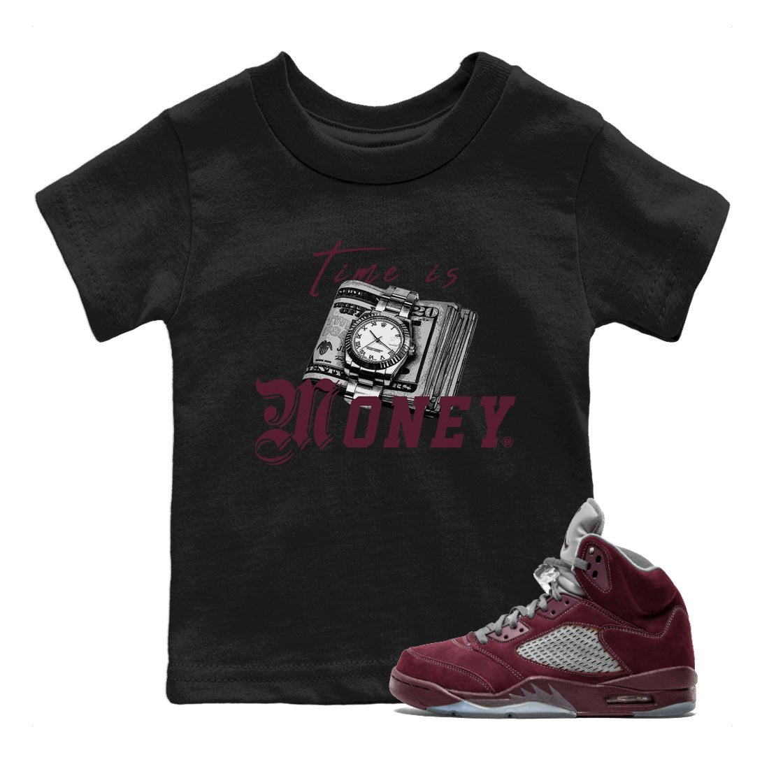 Time Is Money Kids Tops - Air Jordan 5 Burgundy