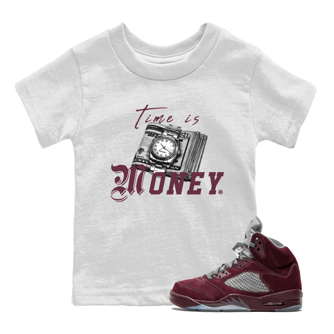 Time Is Money Kids Tops - Air Jordan 5 Burgundy