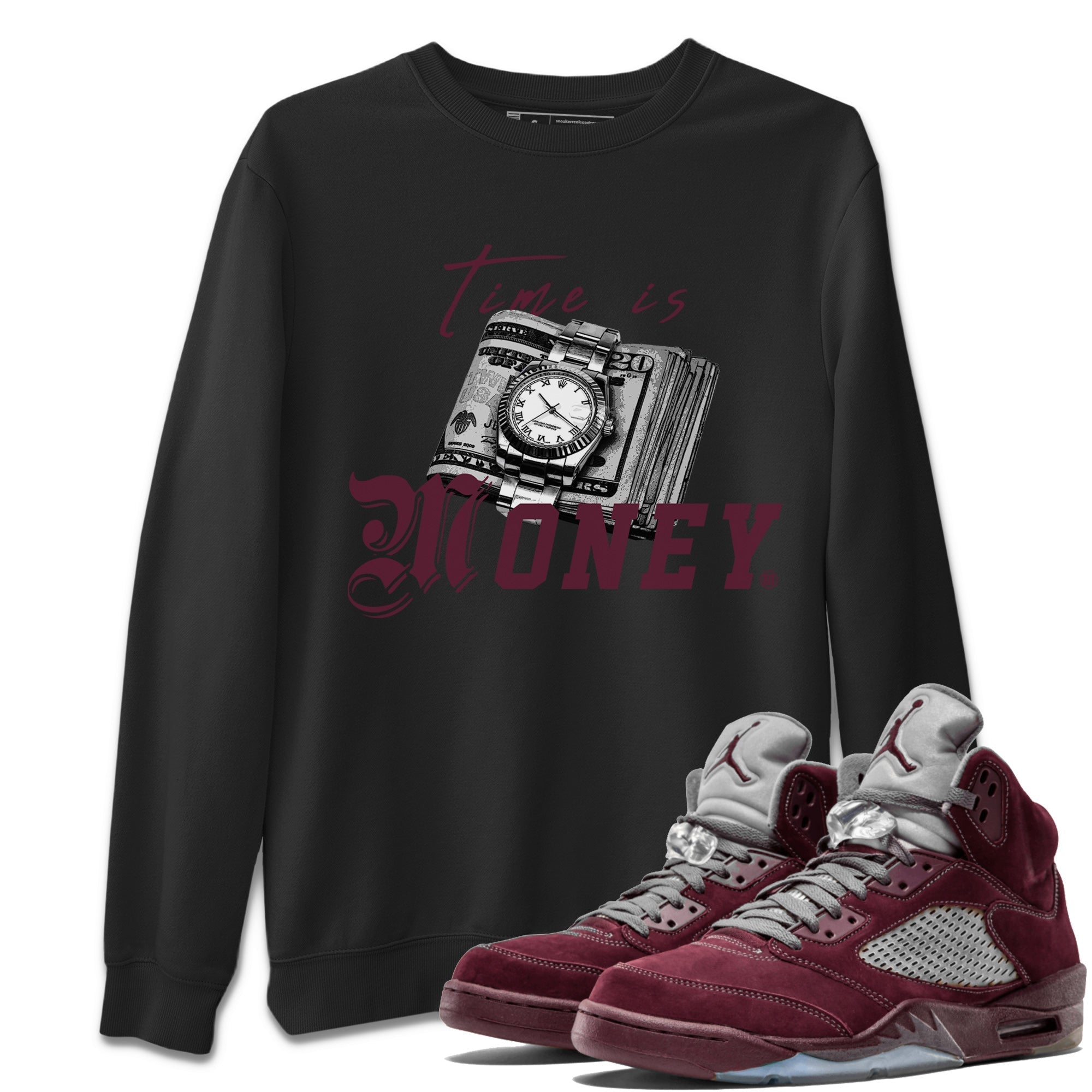 Time Is Money Unisex Tops - Air Jordan 5 Burgundy