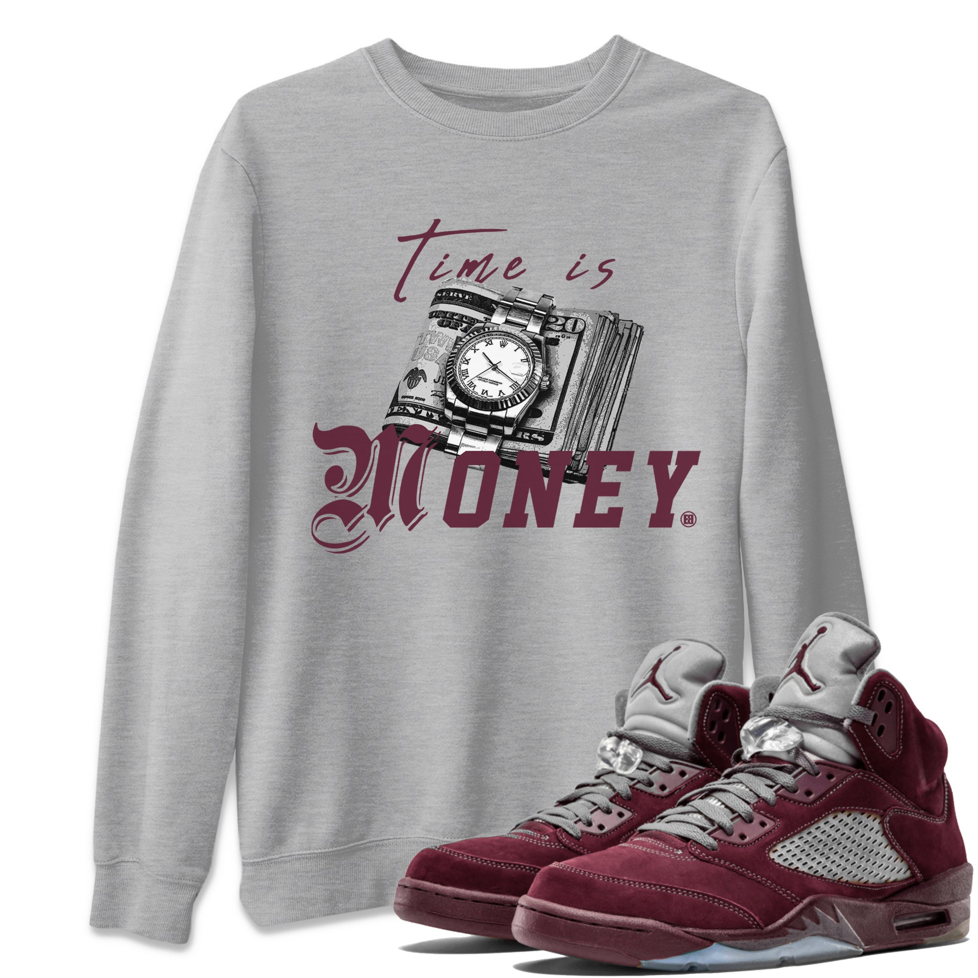 Time Is Money Unisex Tops - Air Jordan 5 Burgundy