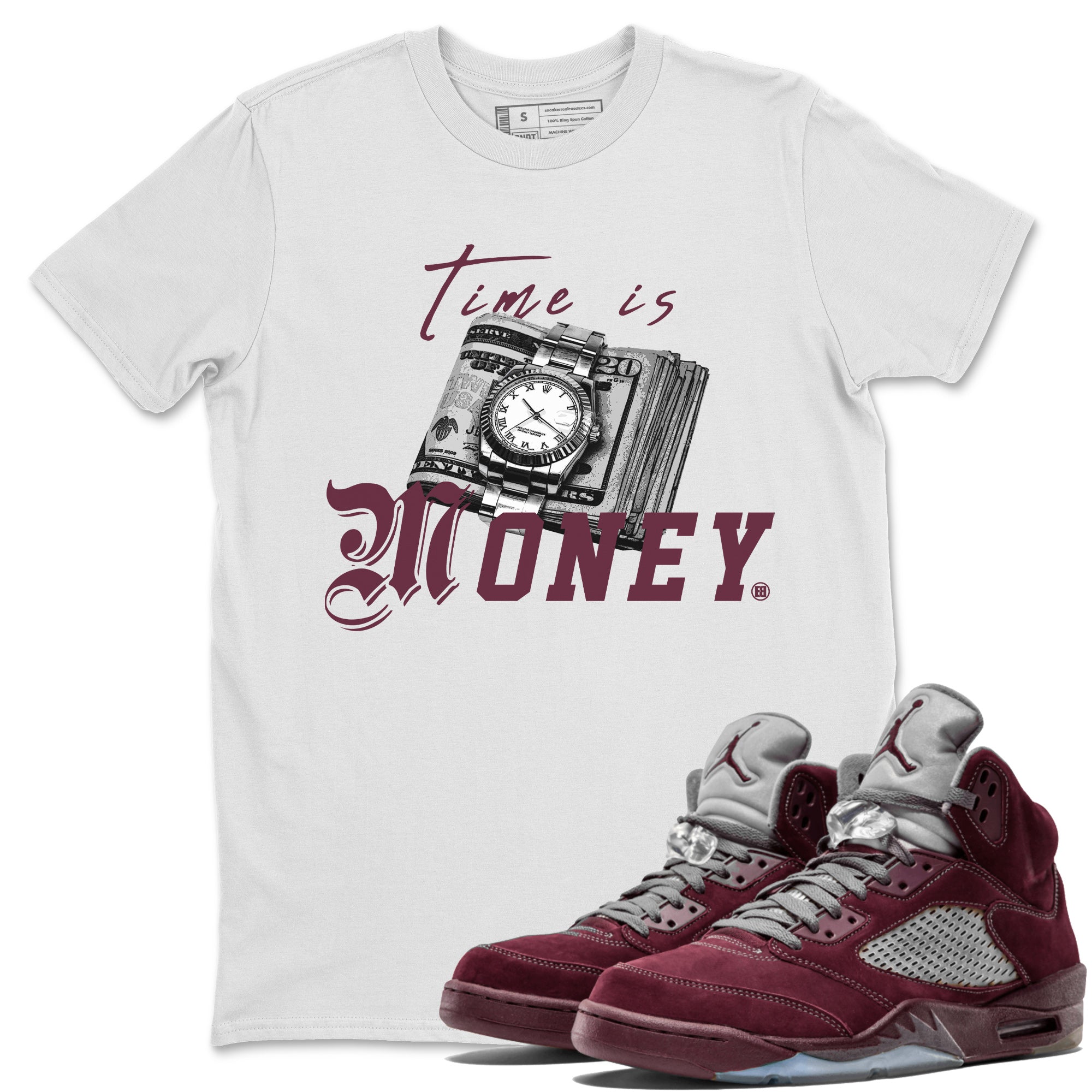 Time Is Money Unisex Tops - Air Jordan 5 Burgundy