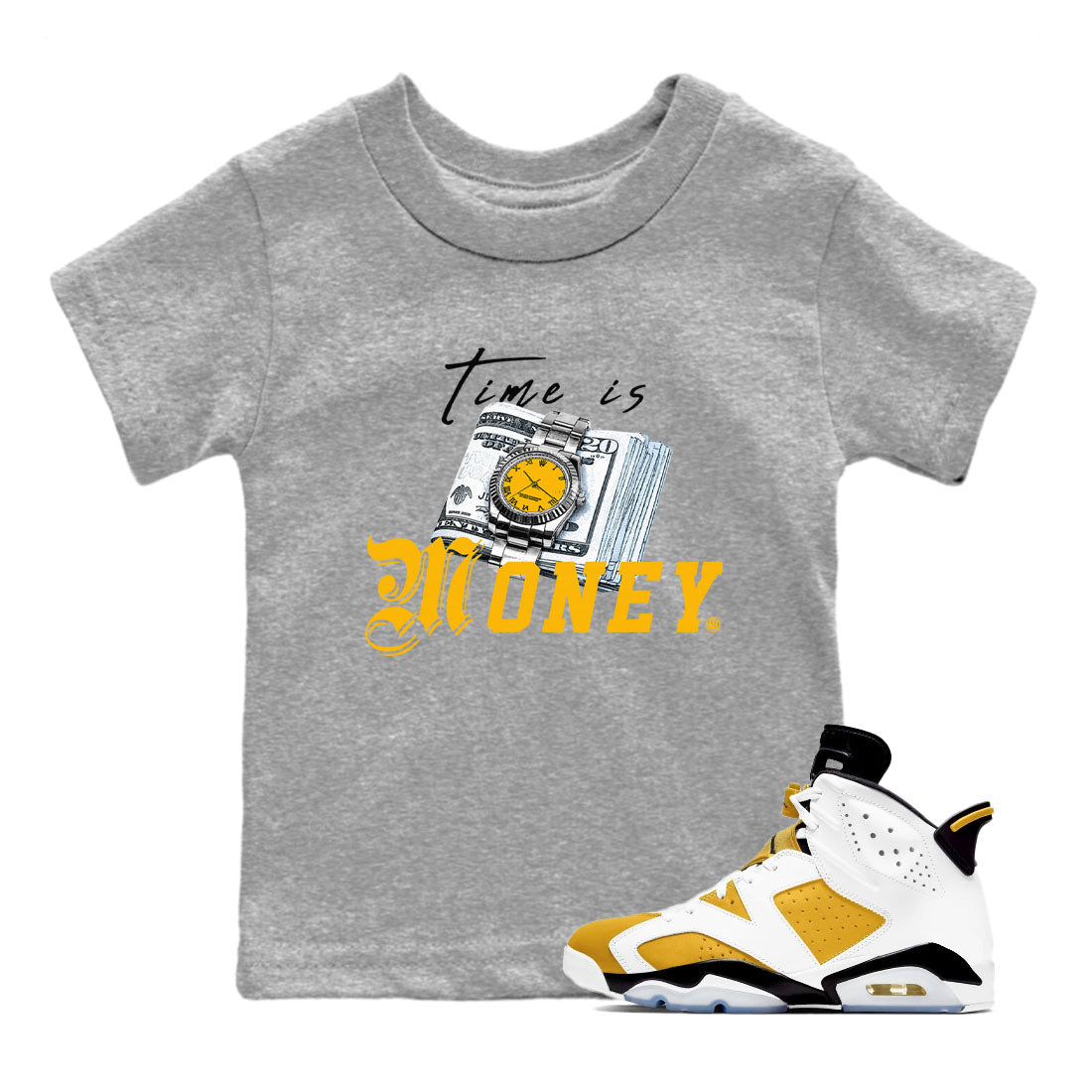 Time Is Money snkmatch Tees Kids - Air Jordan 6 Yellow Ochre