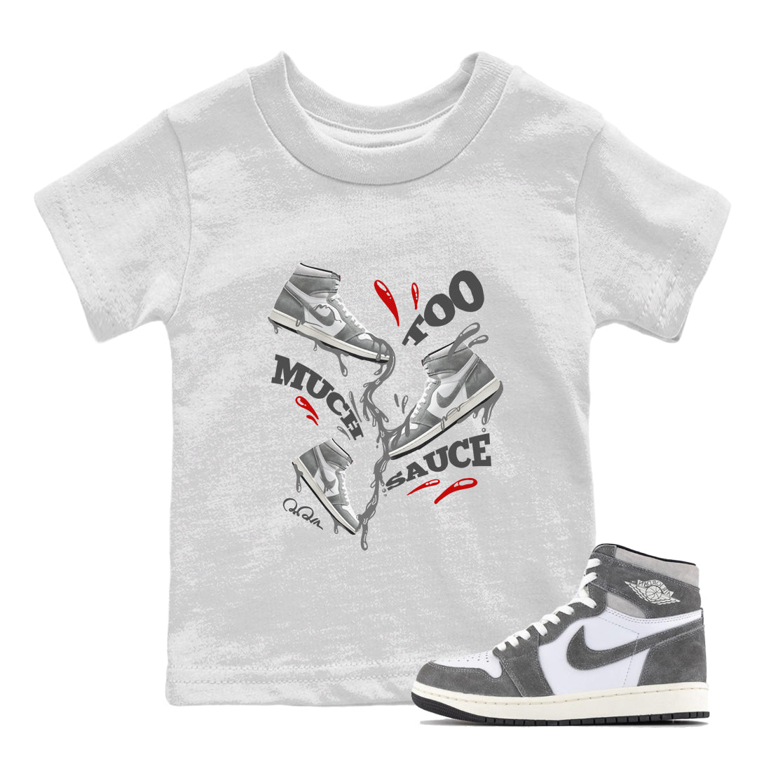 Too Much Sauce Kids Tops - Air Jordan 1 Washed Heritage