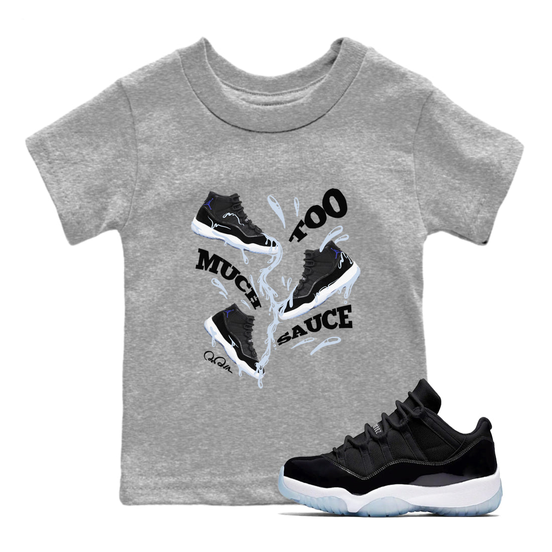 Too Much Sauce snkmatch Tee Kids - Air Jordan 11 Black and Varsity Royal