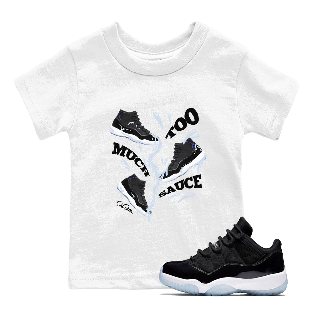 Too Much Sauce snkmatch Tee Kids - Air Jordan 11 Black and Varsity Royal