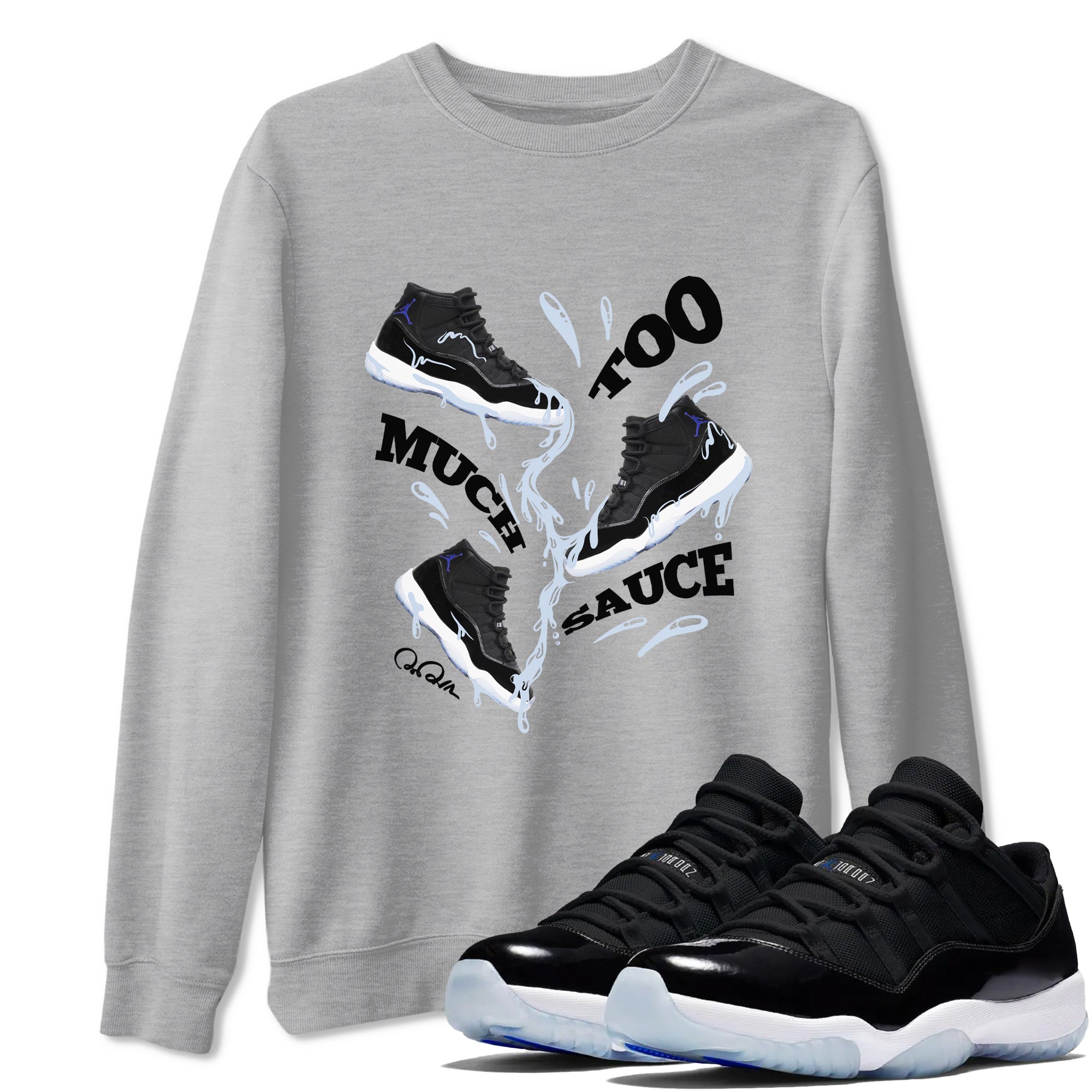 Too Much Sauce snkmatch Tee - Air Jordan 11 Black and Varsity Royal