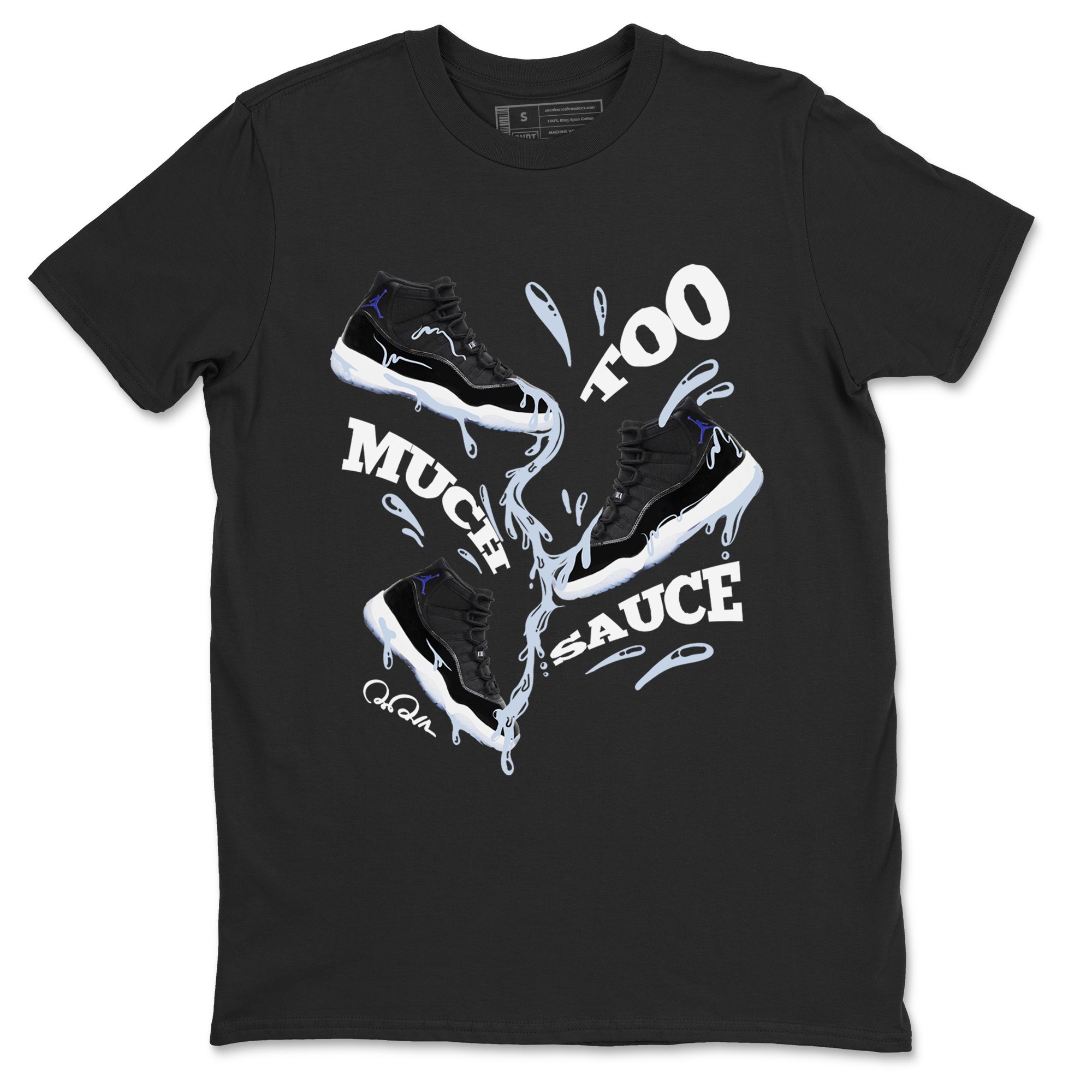 Too Much Sauce snkmatch Tee - Air Jordan 11 Black and Varsity Royal