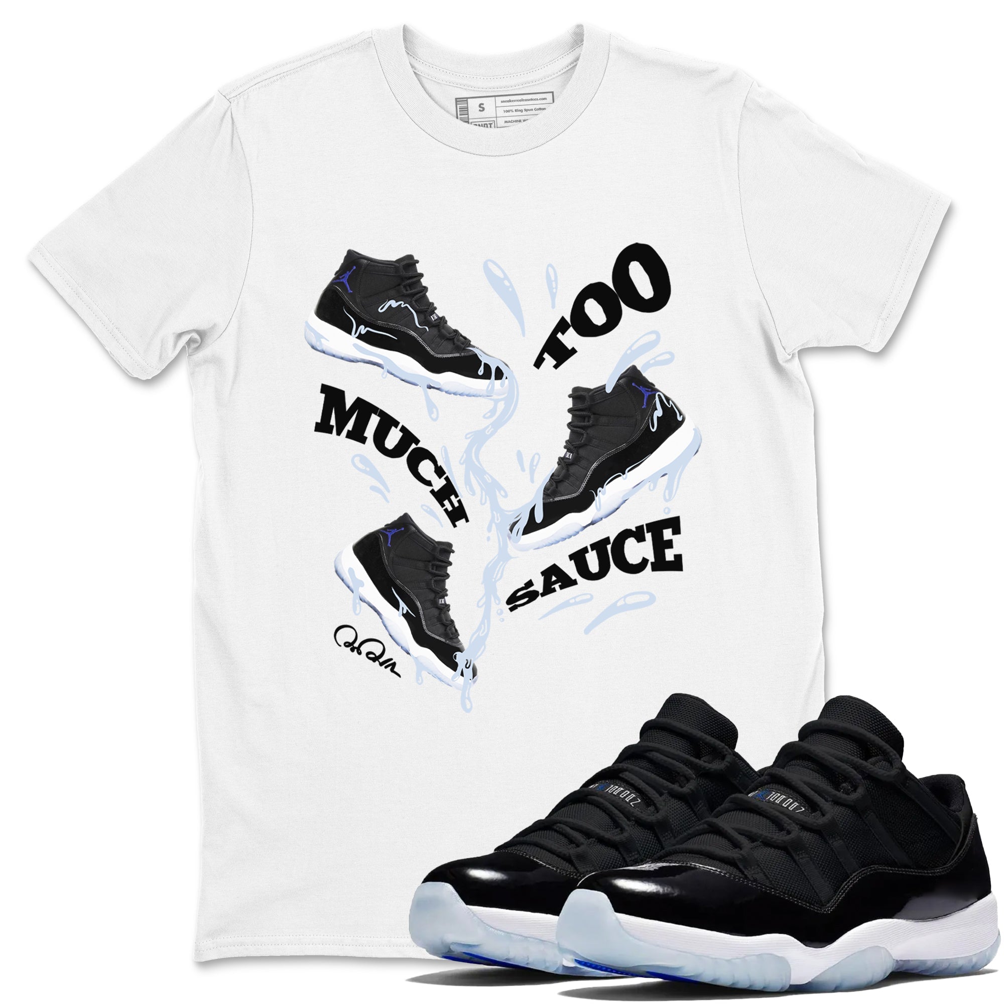 Too Much Sauce snkmatch Tee - Air Jordan 11 Black and Varsity Royal